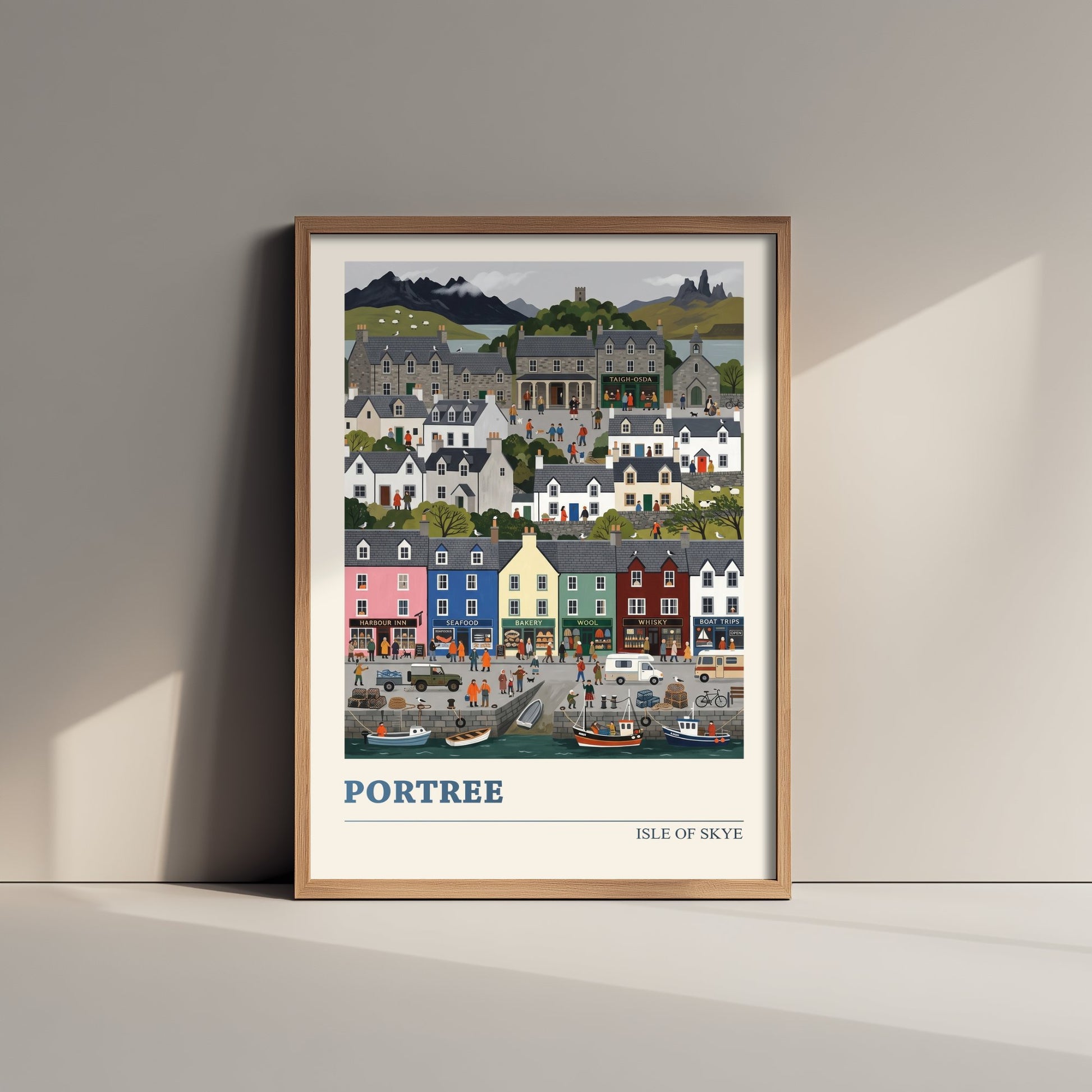 Portree Isle of Skye Art Print - Harbour Folk Art Illustration - Colourful Houses and Fishing Boats - Scotland Travel Poster 3/3
