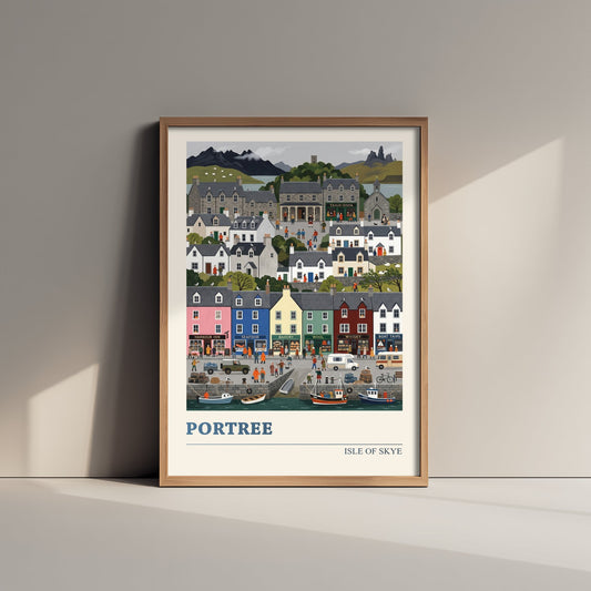 Portree Isle of Skye Art Print - Harbour Folk Art Illustration - Colourful Houses and Fishing Boats - Scotland Travel Poster 3/3