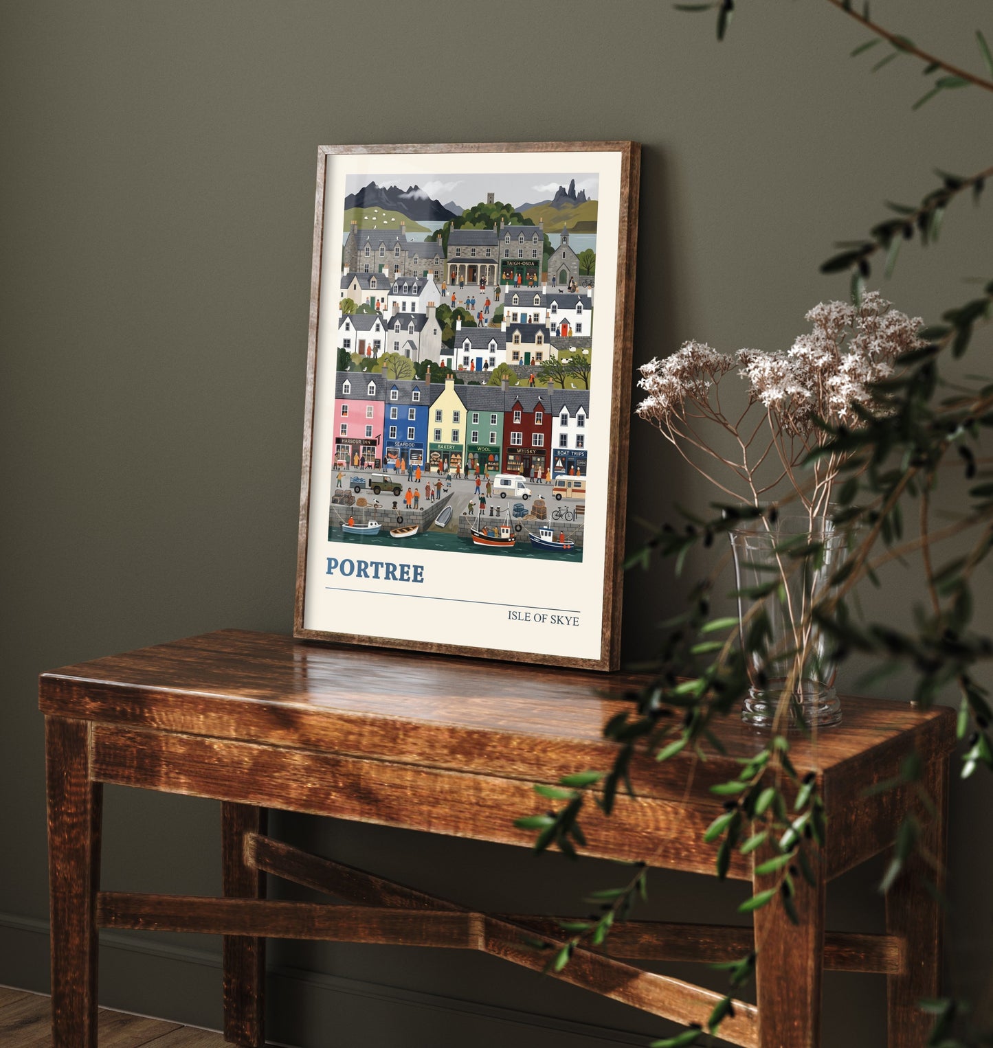 Portree Isle of Skye Art Print - Harbour Folk Art Illustration - Colourful Houses and Fishing Boats - Scotland Travel Poster 3/3