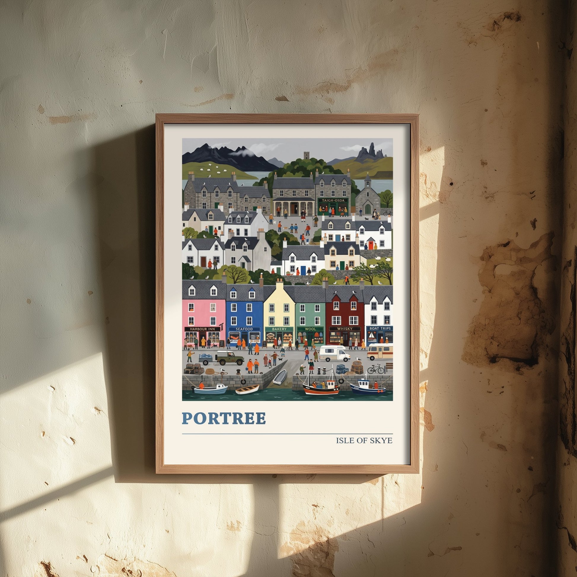Portree Isle of Skye Art Print - Harbour Folk Art Illustration - Colourful Houses and Fishing Boats - Scotland Travel Poster 3/3