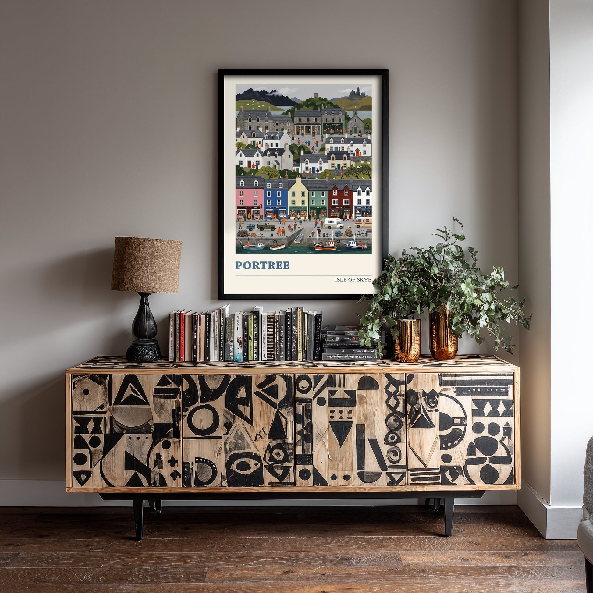 Portree Isle of Skye Art Print - Harbour Folk Art Illustration - Colourful Houses and Fishing Boats - Scotland Travel Poster 3/3