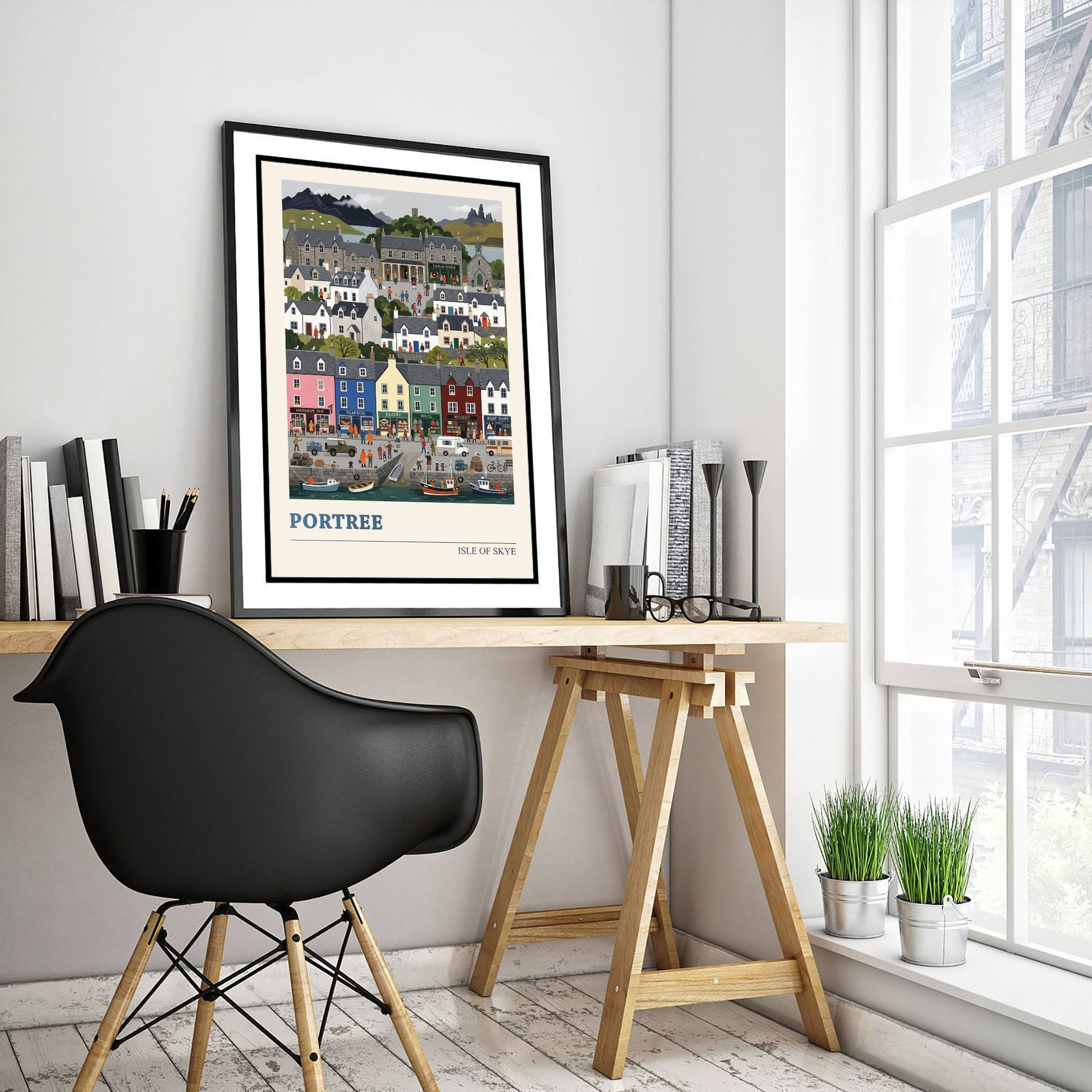 Portree Isle of Skye Art Print - Harbour Folk Art Illustration - Colourful Houses and Fishing Boats - Scotland Travel Poster 3/3