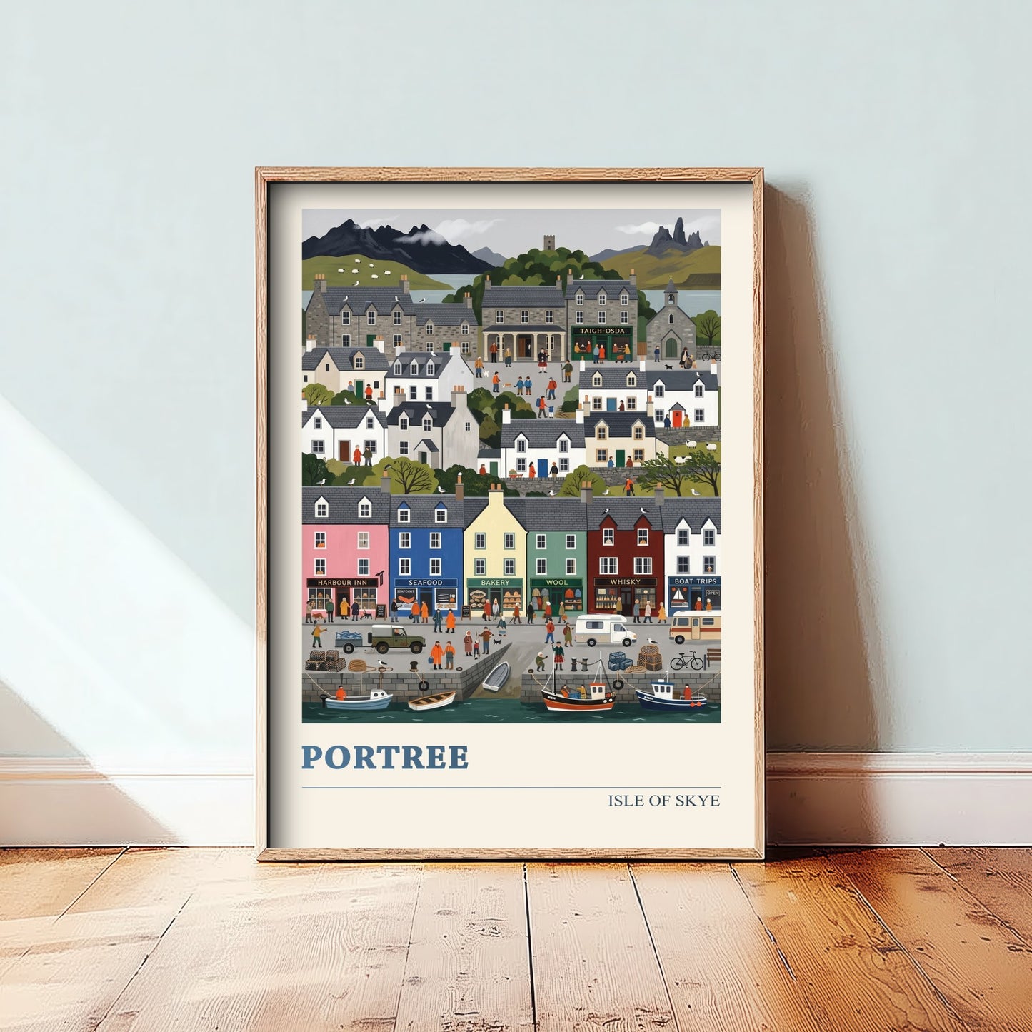 Portree Isle of Skye Art Print - Harbour Folk Art Illustration - Colourful Houses and Fishing Boats - Scotland Travel Poster 3/3