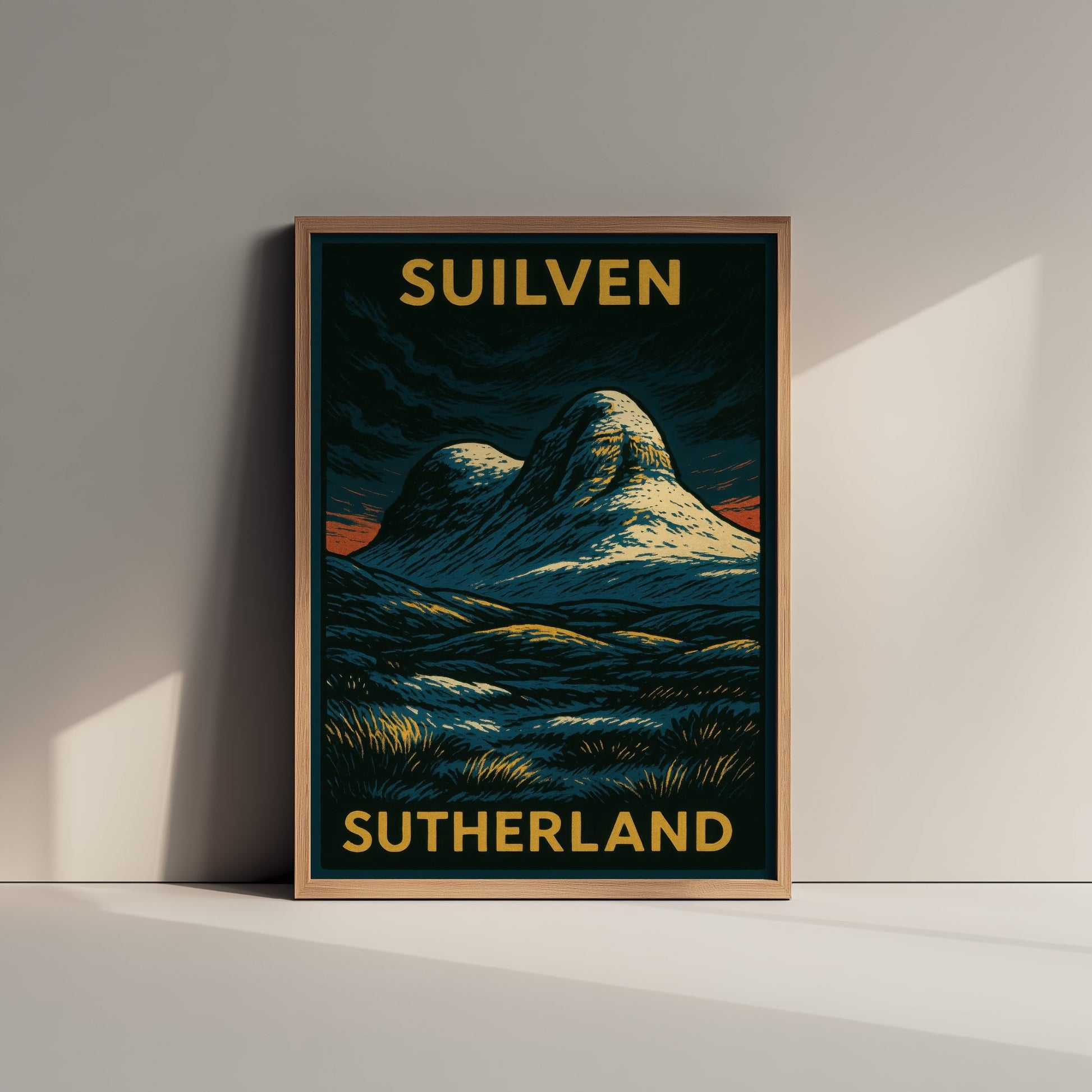 Suilven Scotland Travel Poster - Highland Mountain Art Print - Bold Woodcut Landscape - Sutherland 1/3