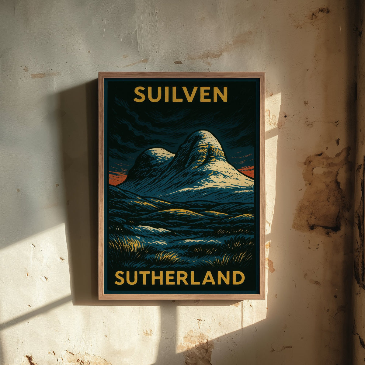 Suilven Scotland Travel Poster - Highland Mountain Art Print - Bold Woodcut Landscape - Sutherland 1/3