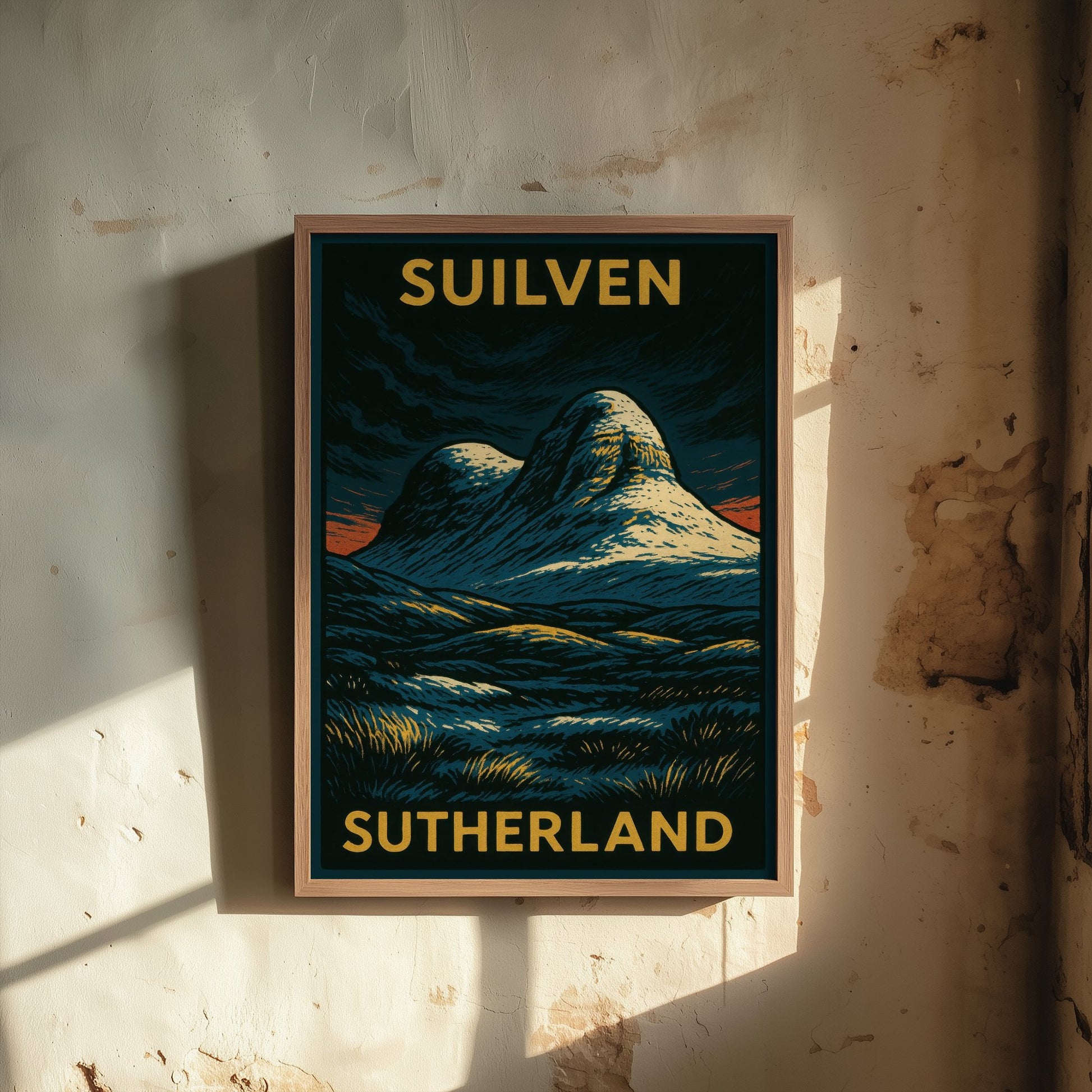 Suilven Scotland Travel Poster - Highland Mountain Art Print - Bold Woodcut Landscape - Sutherland 1/3