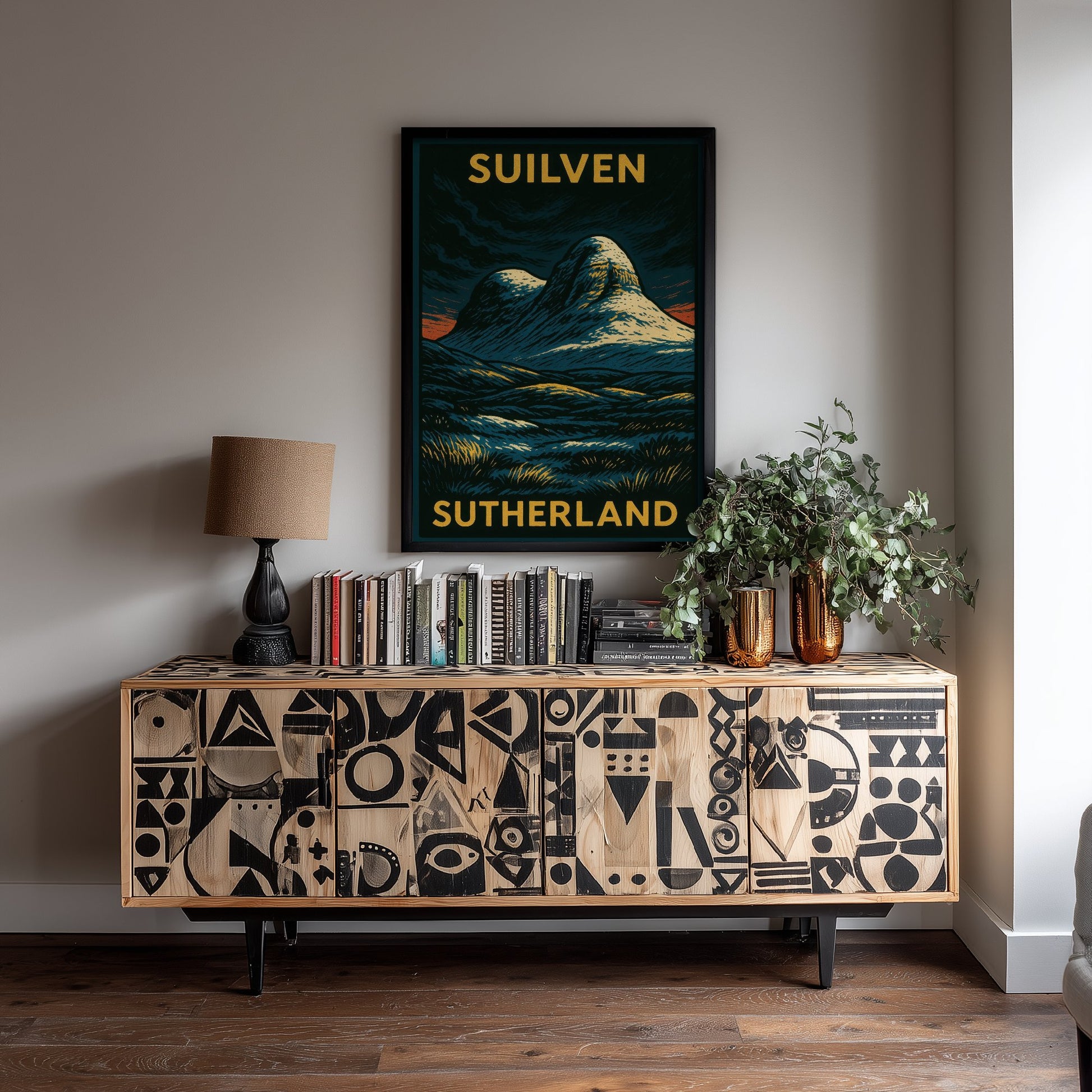 Suilven Scotland Travel Poster - Highland Mountain Art Print - Bold Woodcut Landscape - Sutherland 1/3