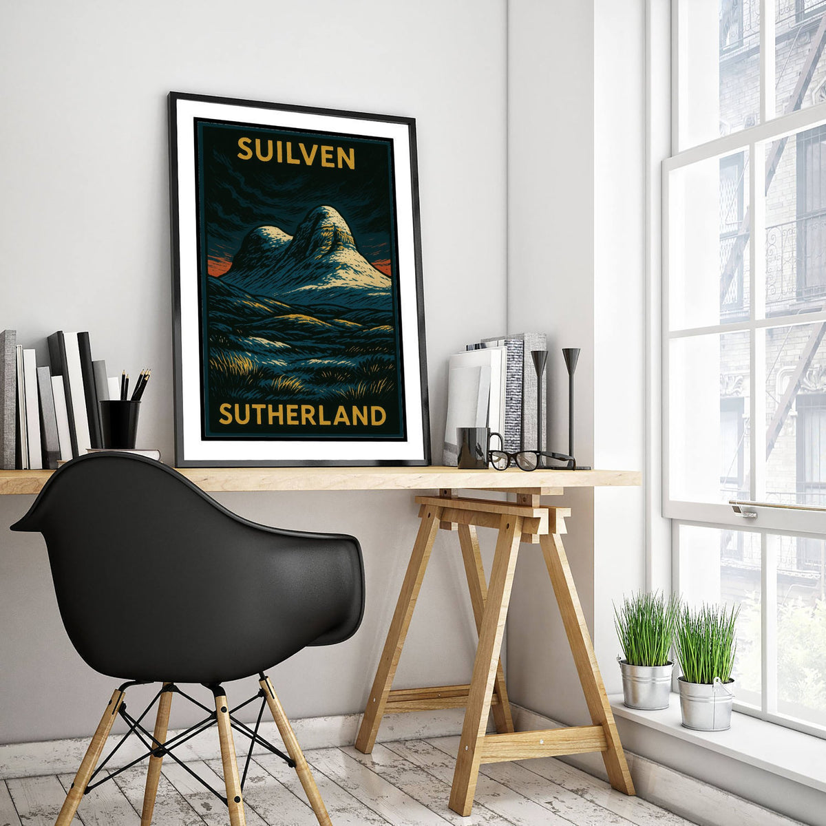 Suilven Scotland Travel Poster - Highland Mountain Art Print - Bold Woodcut Landscape - Sutherland 1/3