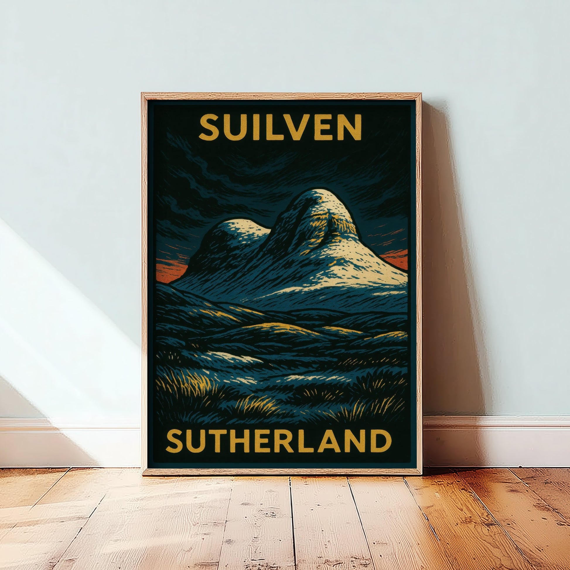 Suilven Scotland Travel Poster - Highland Mountain Art Print - Bold Woodcut Landscape - Sutherland 1/3