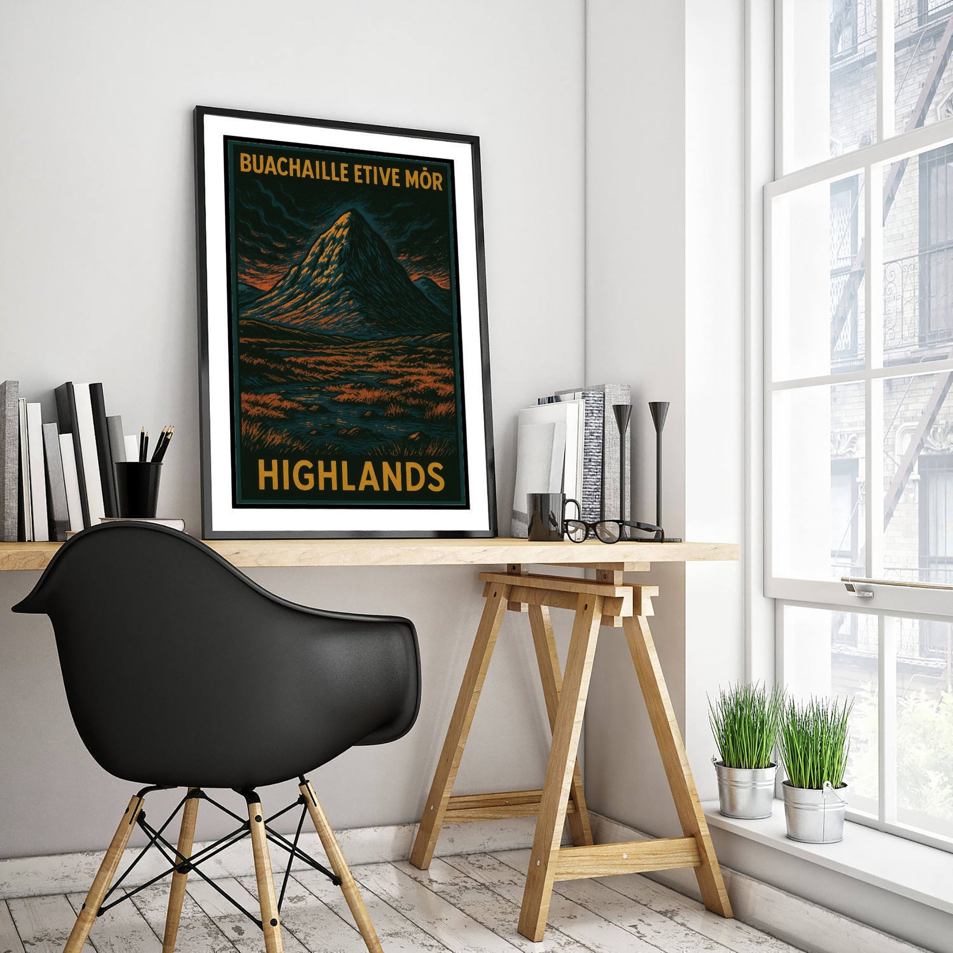 Buachaille Etive Mor Scotland Travel Poster - Highland Mountain Art Print - Bold Woodcut Landscape - Glencoe 2/3