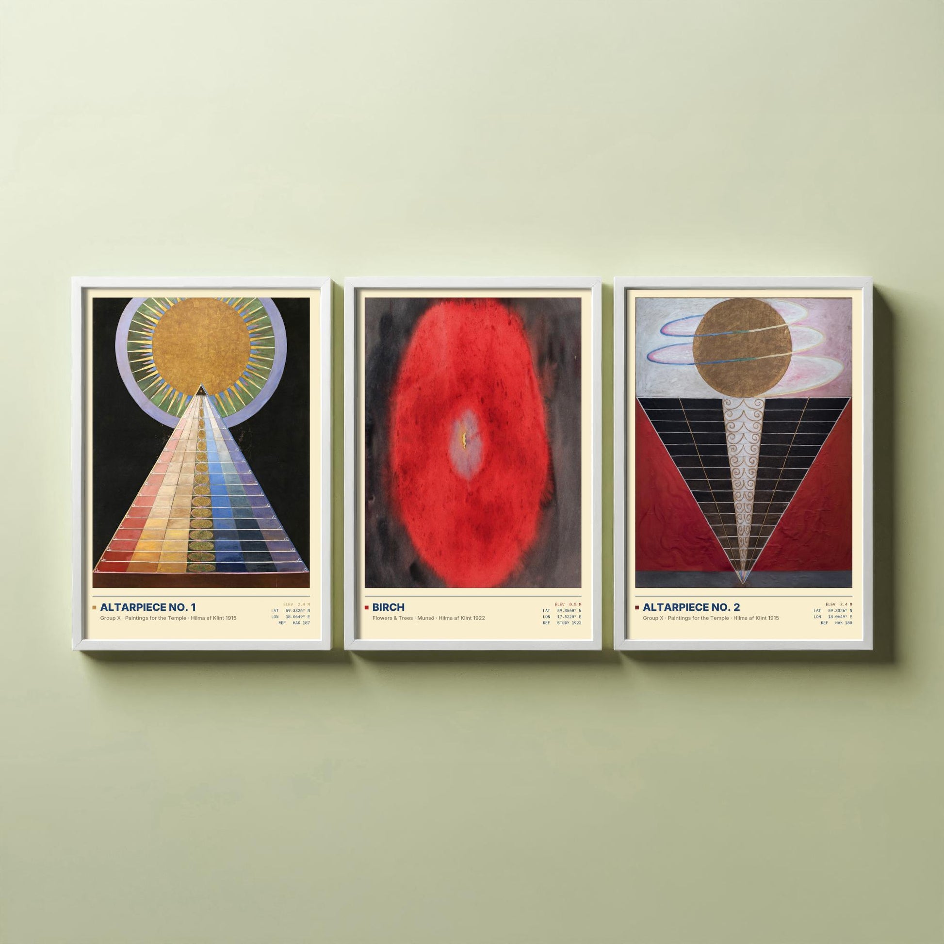Hilma af Klint Set of Three Art Prints - Altarpiece No 1, Birch, Altarpiece No 2 - Abstract Spiritual Poster Painting Giclee