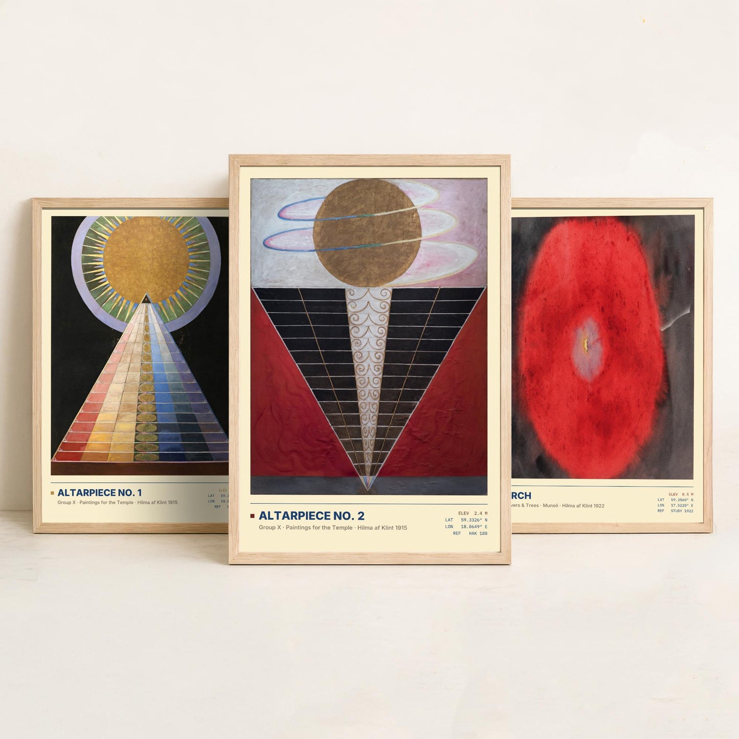 Hilma af Klint Set of Three Art Prints - Altarpiece No 1, Birch, Altarpiece No 2 - Abstract Spiritual Poster Painting Giclee