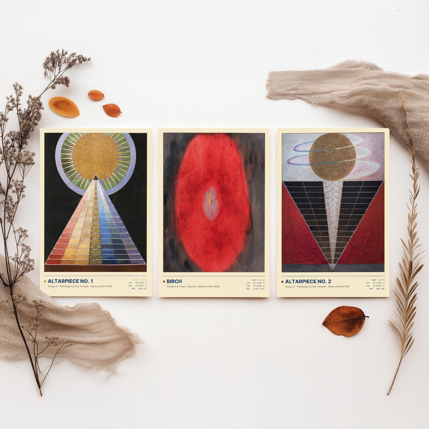 Hilma af Klint Set of Three Art Prints - Altarpiece No 1, Birch, Altarpiece No 2 - Abstract Spiritual Poster Painting Giclee