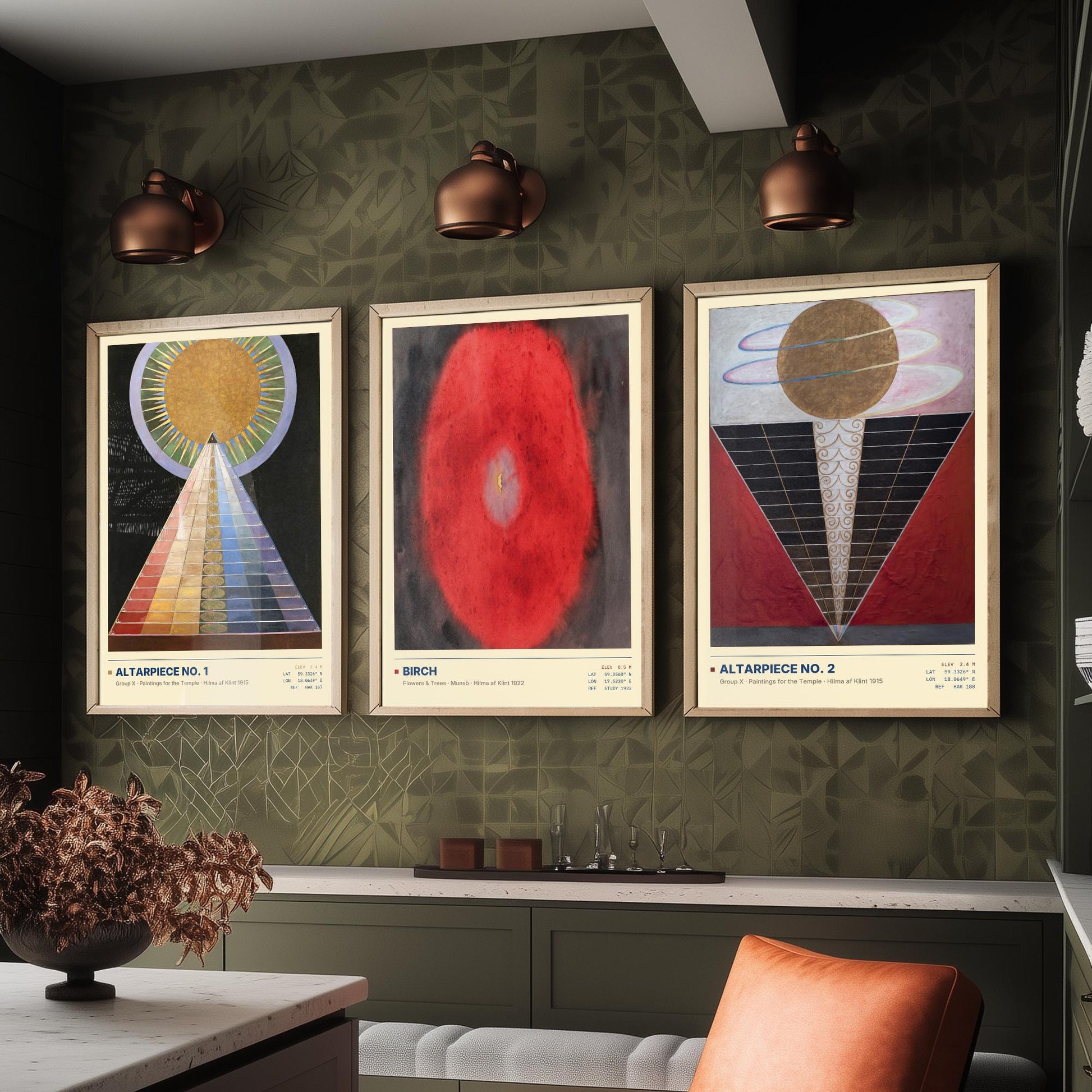Hilma af Klint Set of Three Art Prints - Altarpiece No 1, Birch, Altarpiece No 2 - Abstract Spiritual Poster Painting Giclee
