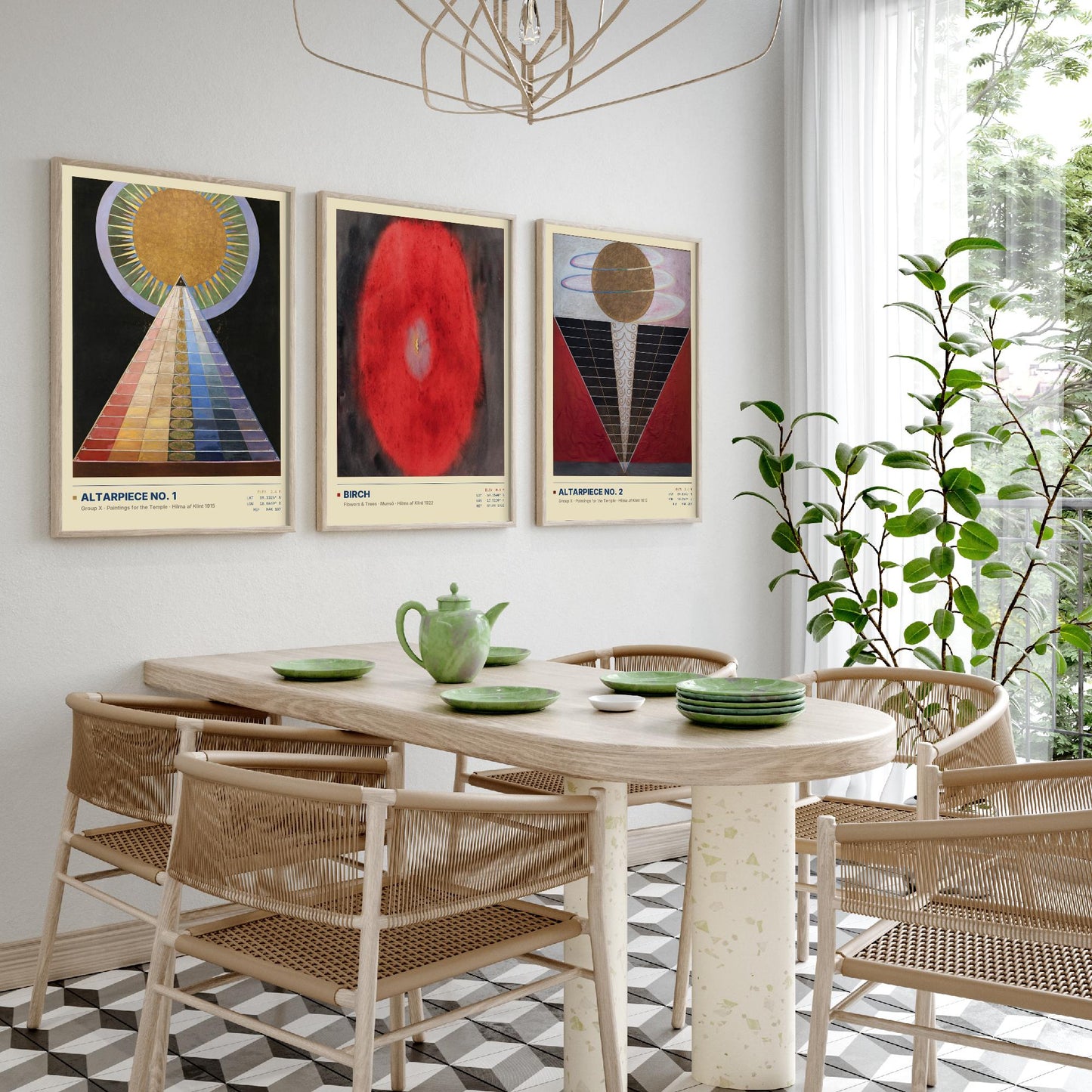 Hilma af Klint Set of Three Art Prints - Altarpiece No 1, Birch, Altarpiece No 2 - Abstract Spiritual Poster Painting Giclee