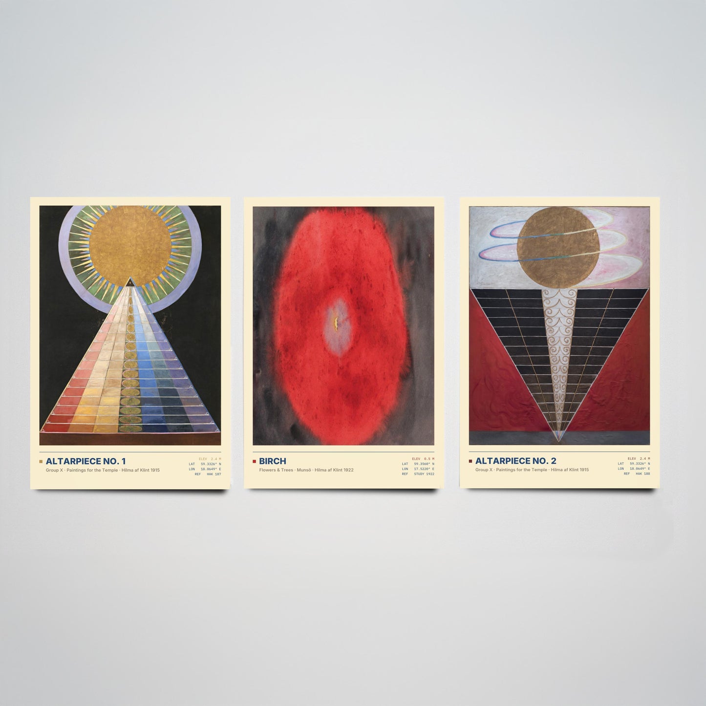 Hilma af Klint Set of Three Art Prints - Altarpiece No 1, Birch, Altarpiece No 2 - Abstract Spiritual Poster Painting Giclee