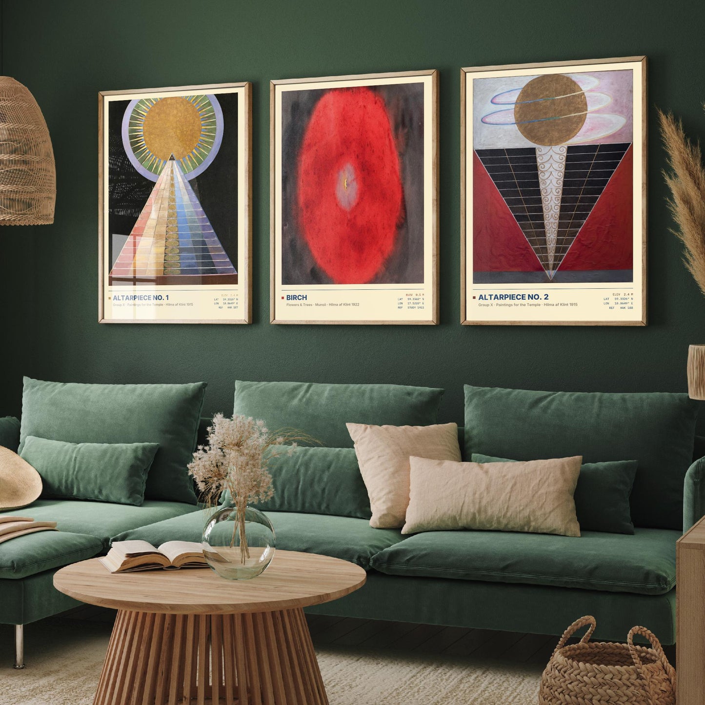 Hilma af Klint Set of Three Art Prints - Altarpiece No 1, Birch, Altarpiece No 2 - Abstract Spiritual Poster Painting Giclee