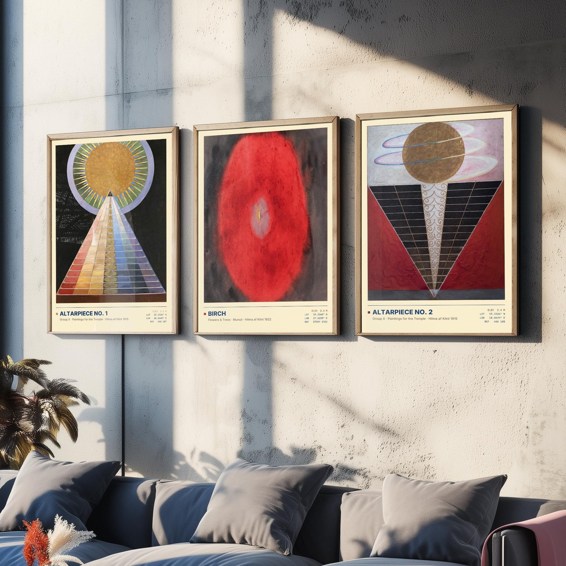 Hilma af Klint Set of Three Art Prints - Altarpiece No 1, Birch, Altarpiece No 2 - Abstract Spiritual Poster Painting Giclee