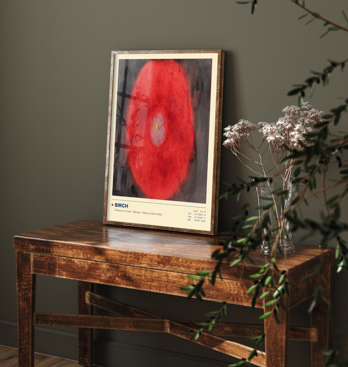 Hilma af Klint - Birch (1922) - Abstract Watercolour Painting Art Print - Red Tree Aura Poster - Flowers and Trees Series