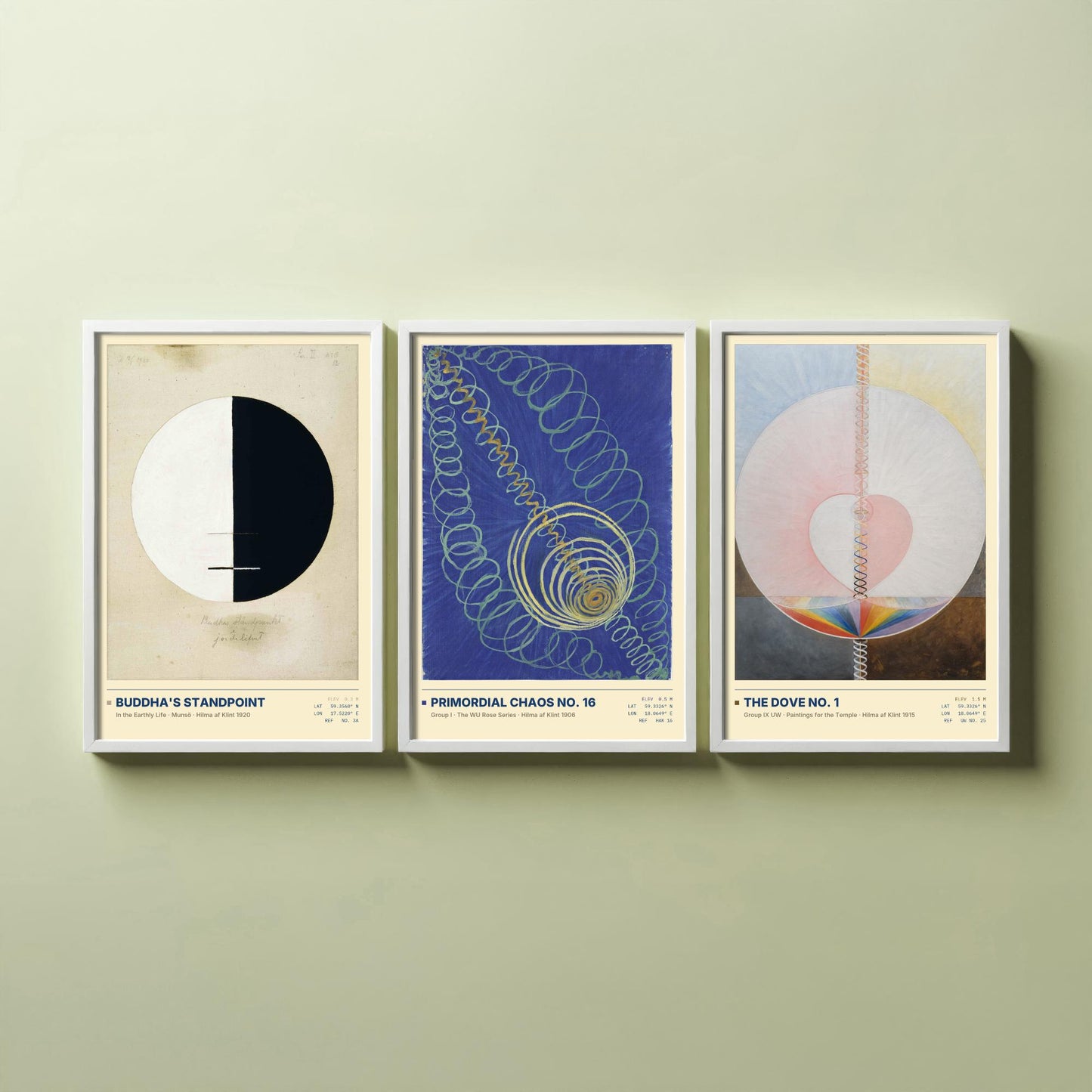 Hilma af Klint Set of Three Art Prints - Buddhas Standpoint, Primordial Chaos, The Dove - Abstract Spiritual Poster Painting