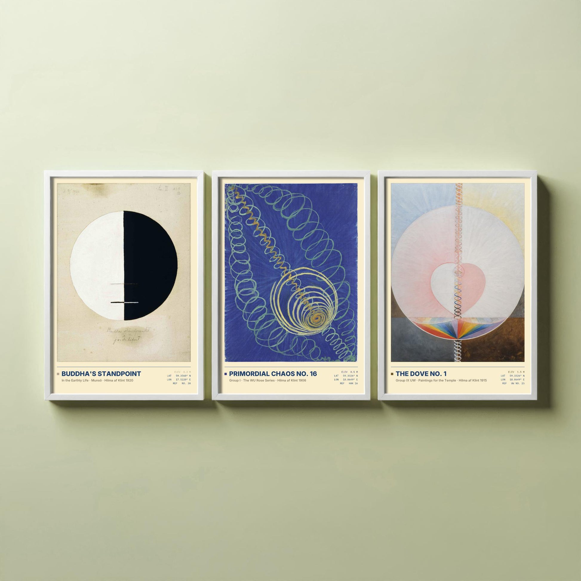 Hilma af Klint Set of Three Art Prints - Buddhas Standpoint, Primordial Chaos, The Dove - Abstract Spiritual Poster Painting