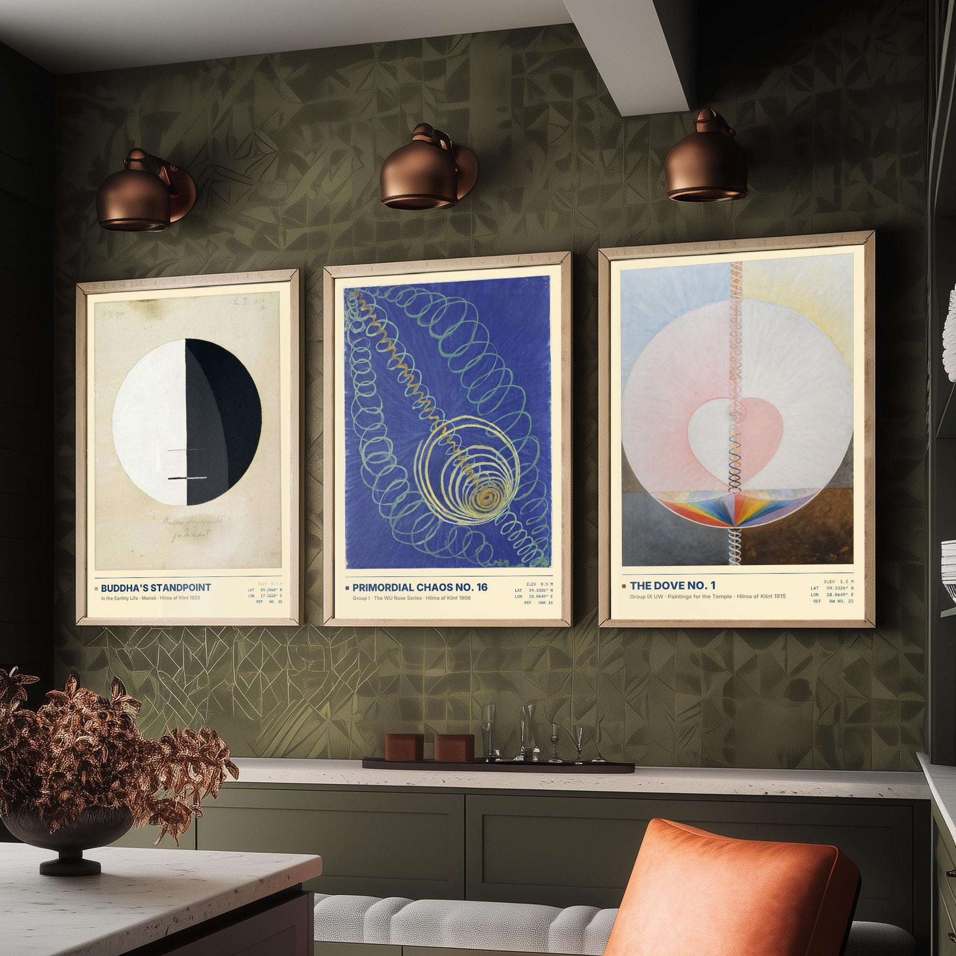 Hilma af Klint Set of Three Art Prints - Buddhas Standpoint, Primordial Chaos, The Dove - Abstract Spiritual Poster Painting