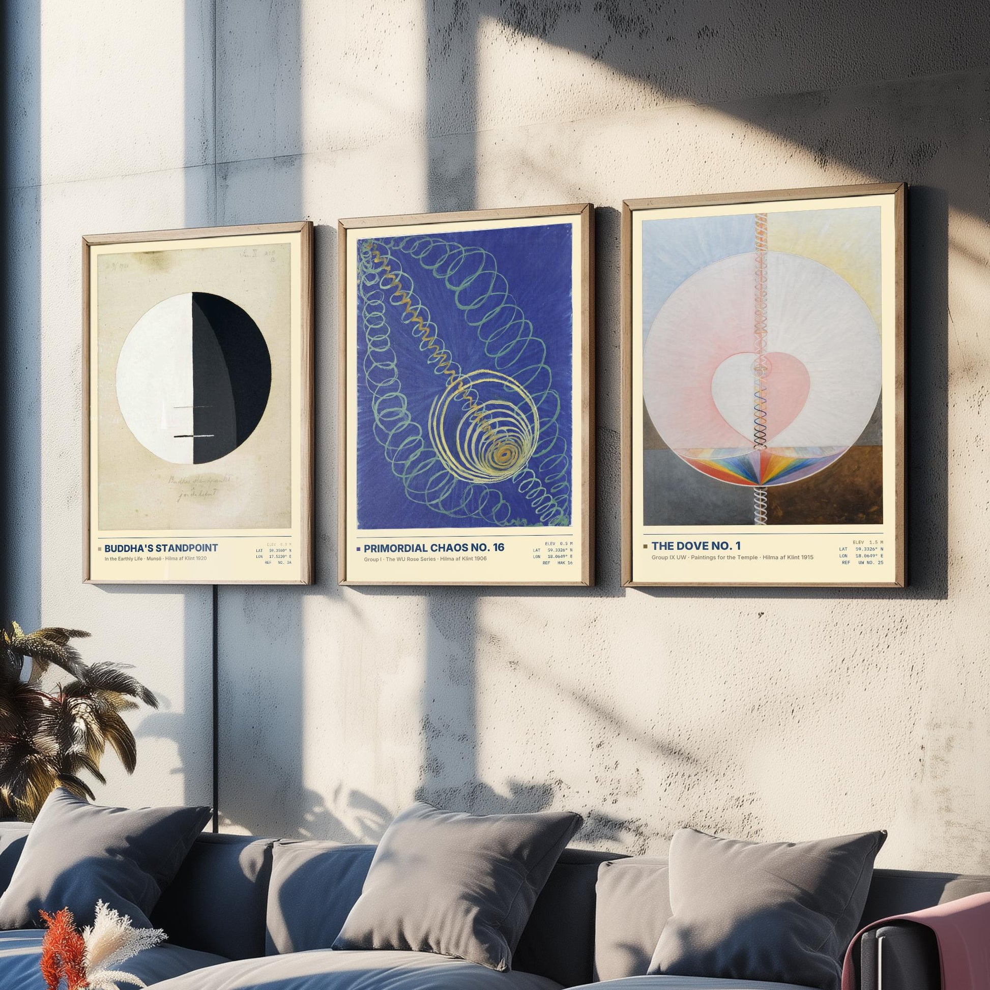 Hilma af Klint Set of Three Art Prints - Buddhas Standpoint, Primordial Chaos, The Dove - Abstract Spiritual Poster Painting