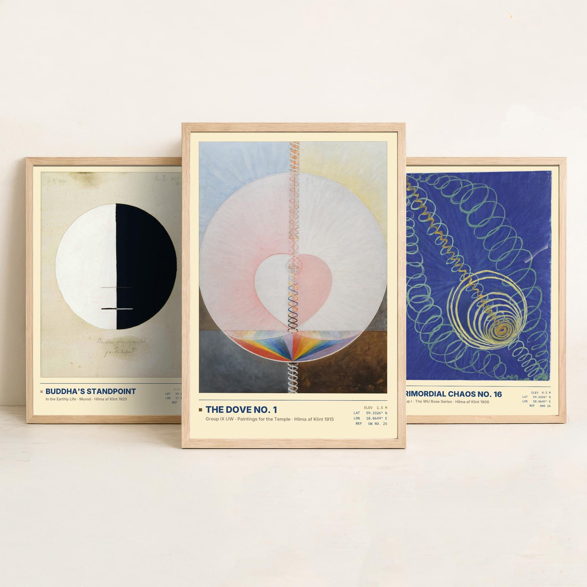 Hilma af Klint Set of Three Art Prints - Buddhas Standpoint, Primordial Chaos, The Dove - Abstract Spiritual Poster Painting