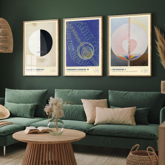 Hilma af Klint Set of Three Art Prints - Buddhas Standpoint, Primordial Chaos, The Dove - Abstract Spiritual Poster Painting