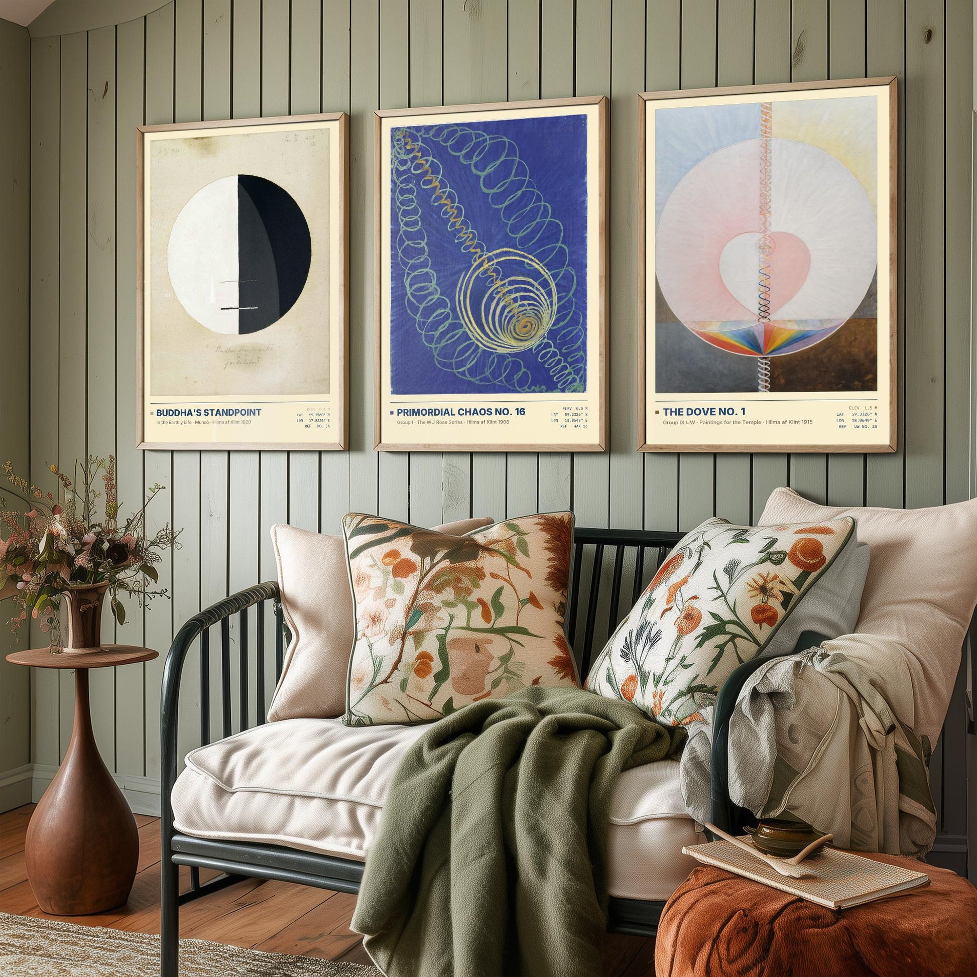 Hilma af Klint Set of Three Art Prints - Buddhas Standpoint, Primordial Chaos, The Dove - Abstract Spiritual Poster Painting