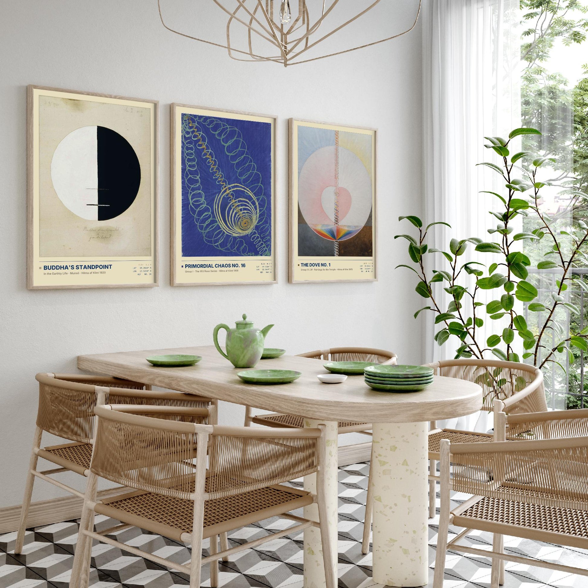 Hilma af Klint Set of Three Art Prints - Buddhas Standpoint, Primordial Chaos, The Dove - Abstract Spiritual Poster Painting