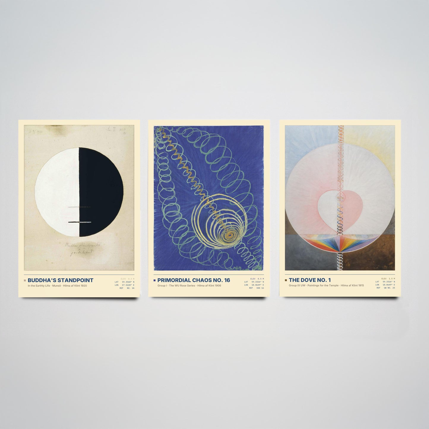 Hilma af Klint Set of Three Art Prints - Buddhas Standpoint, Primordial Chaos, The Dove - Abstract Spiritual Poster Painting