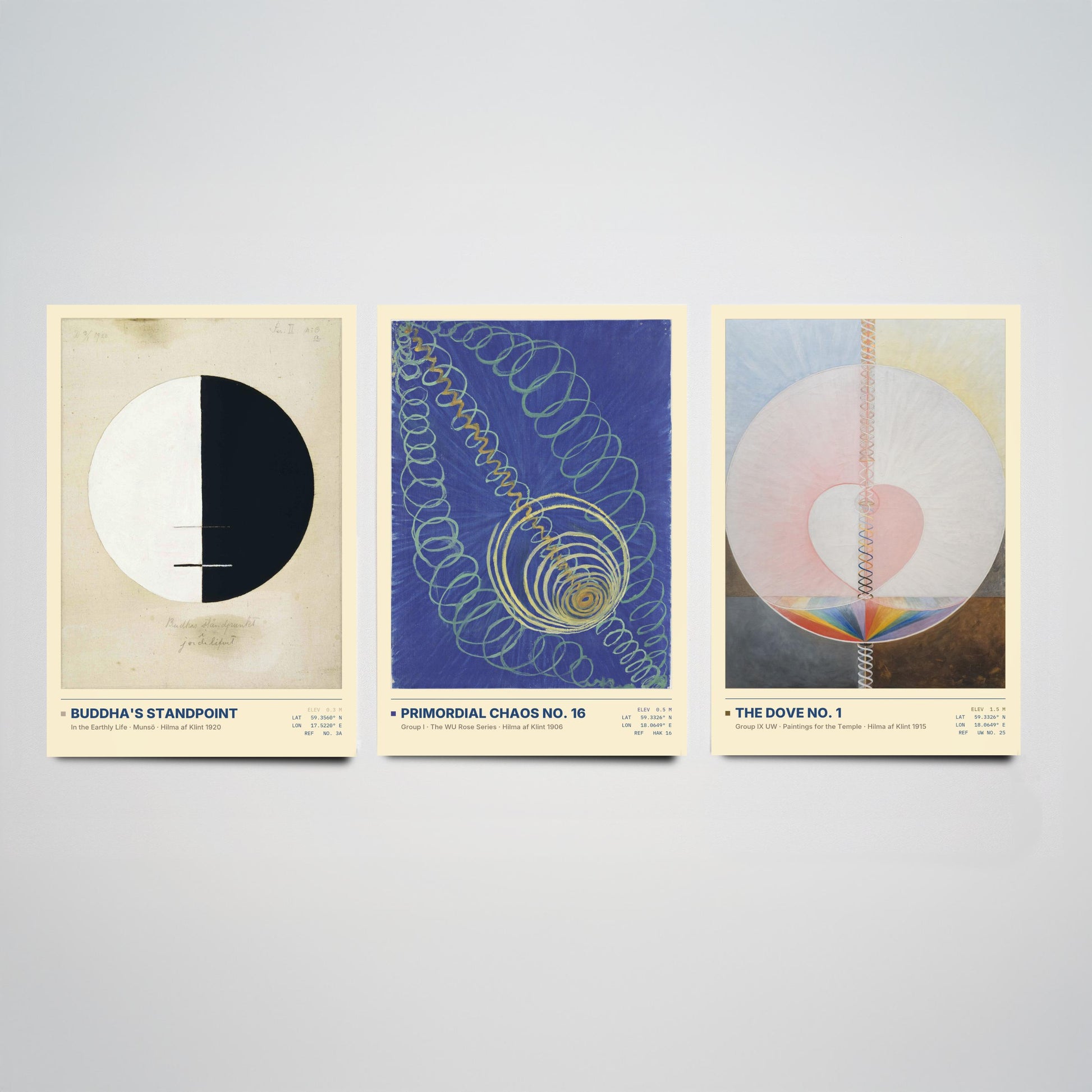 Hilma af Klint Set of Three Art Prints - Buddhas Standpoint, Primordial Chaos, The Dove - Abstract Spiritual Poster Painting