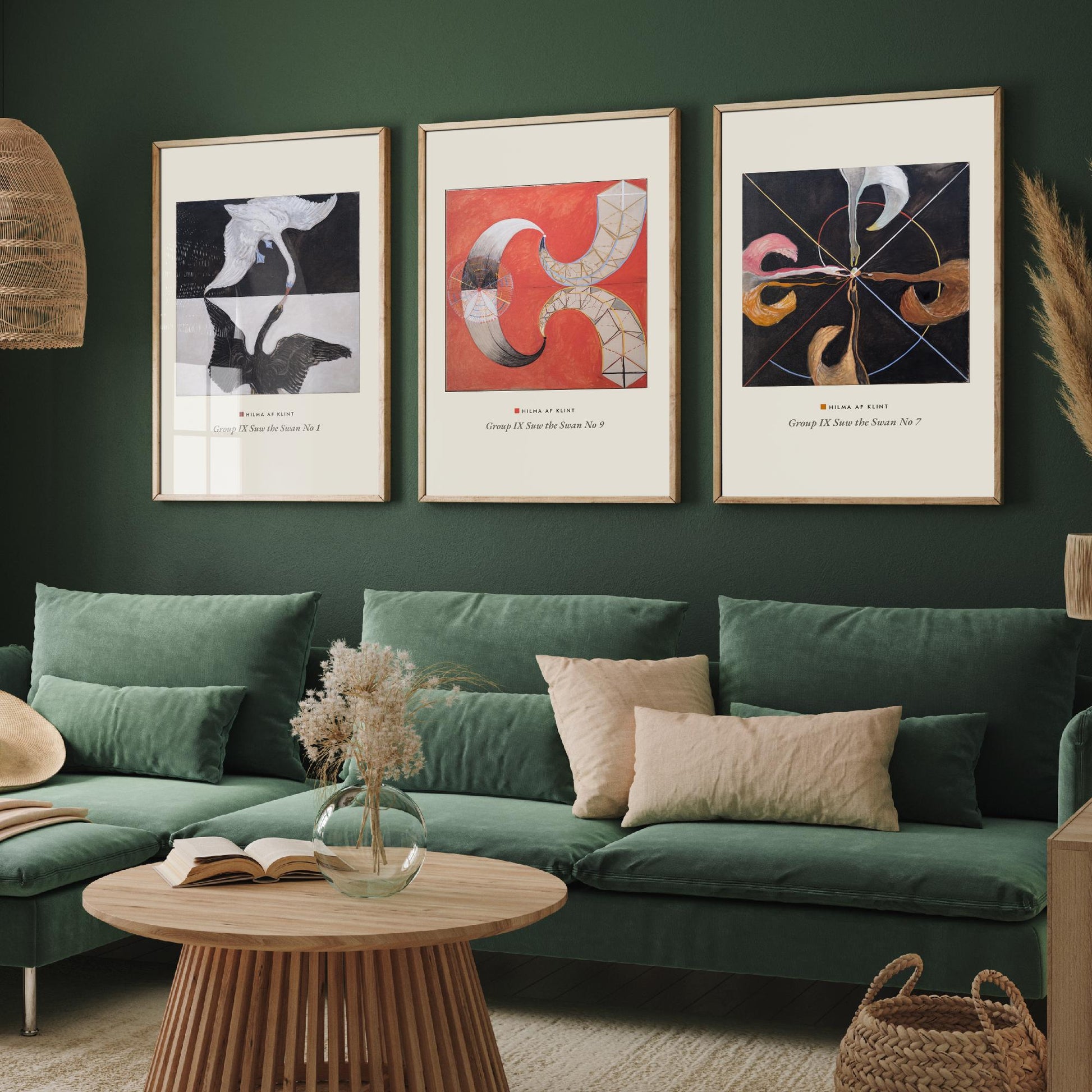 Hilma af Klint The Swan Set of Three Art Prints - Swan No 1, No 9, No 7 - Abstract Bird Poster Painting Giclee