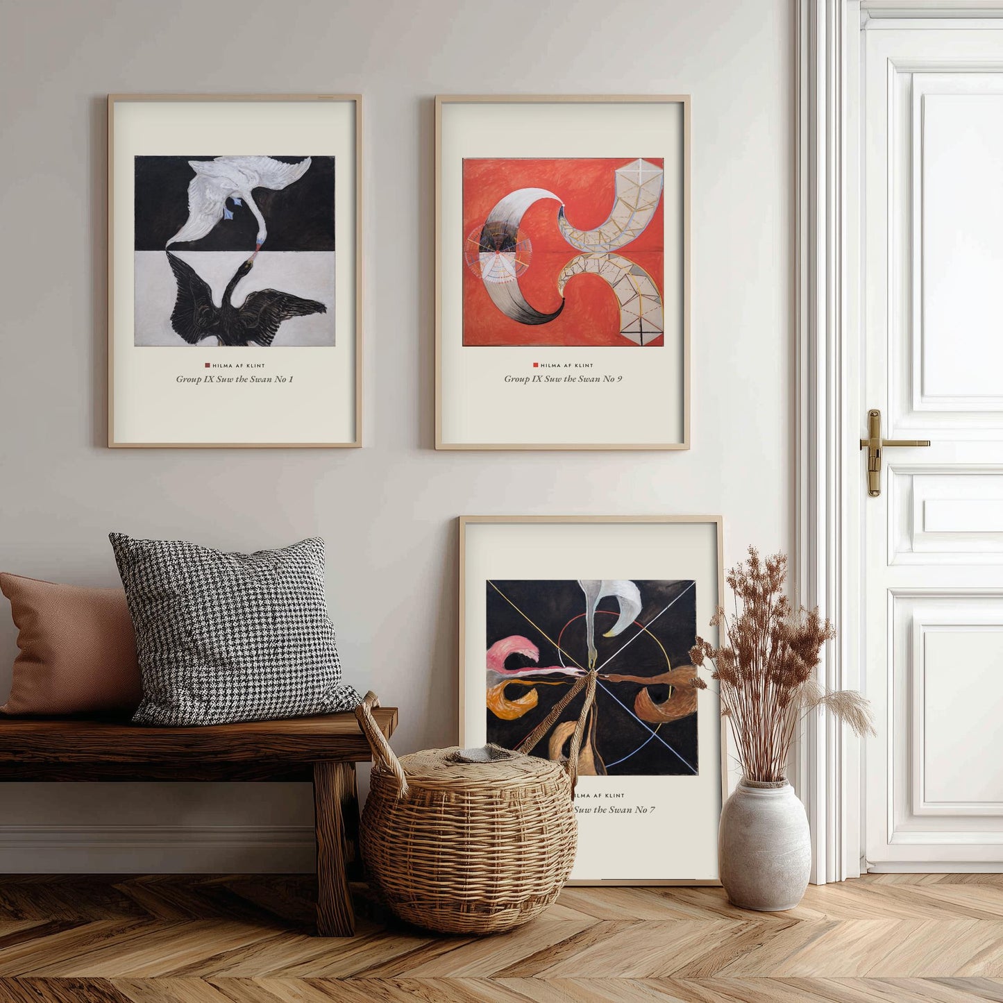 Hilma af Klint The Swan Set of Three Art Prints - Swan No 1, No 9, No 7 - Abstract Bird Poster Painting Giclee
