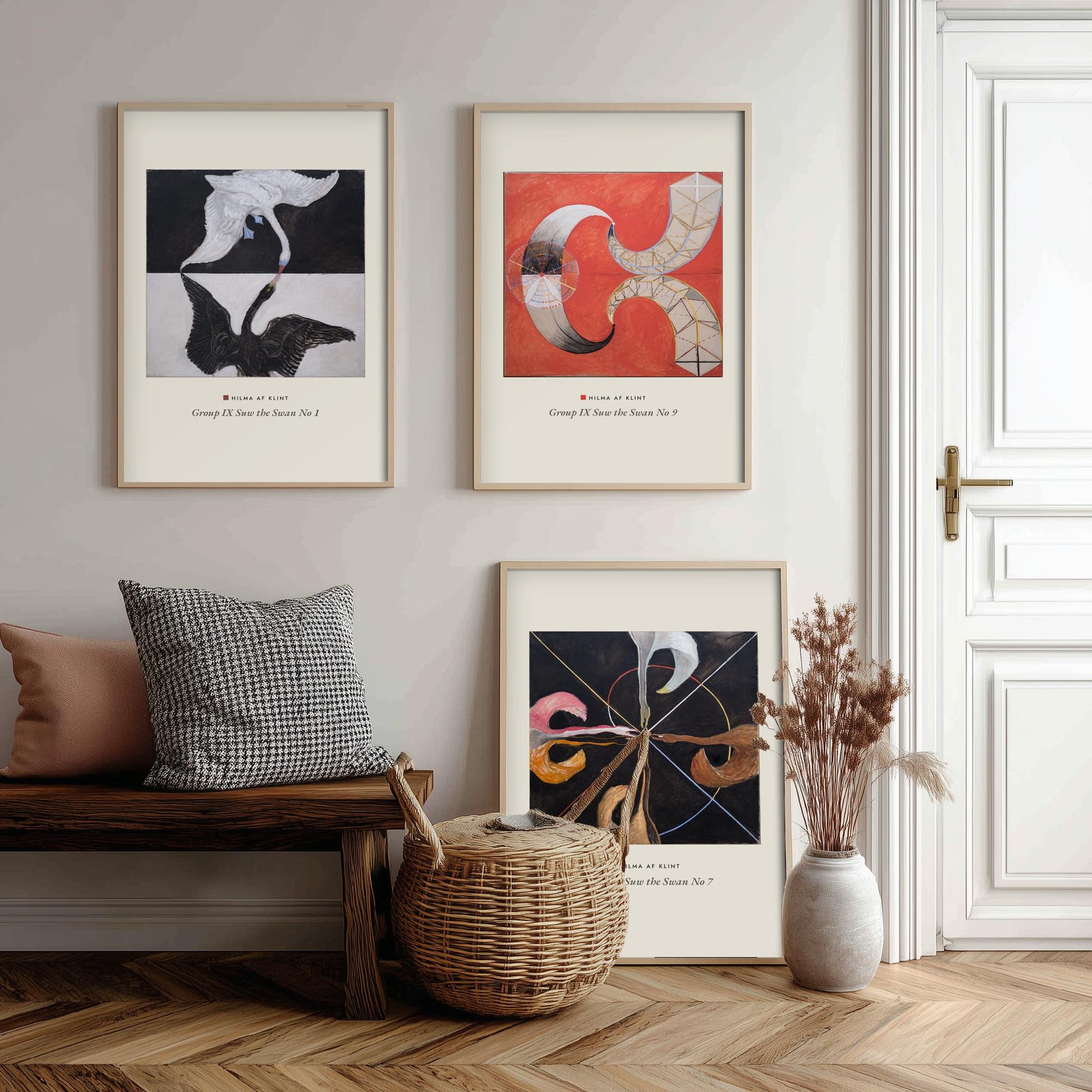 Hilma af Klint The Swan Set of Three Art Prints - Swan No 1, No 9, No 7 - Abstract Bird Poster Painting Giclee