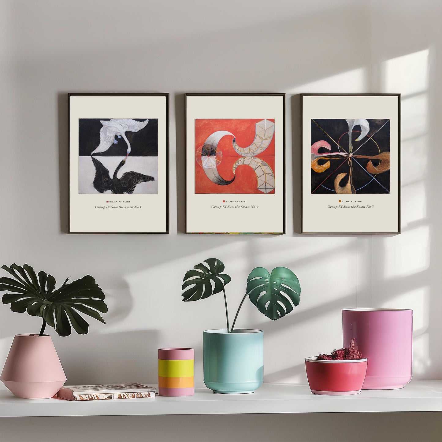 Hilma af Klint The Swan Set of Three Art Prints - Swan No 1, No 9, No 7 - Abstract Bird Poster Painting Giclee