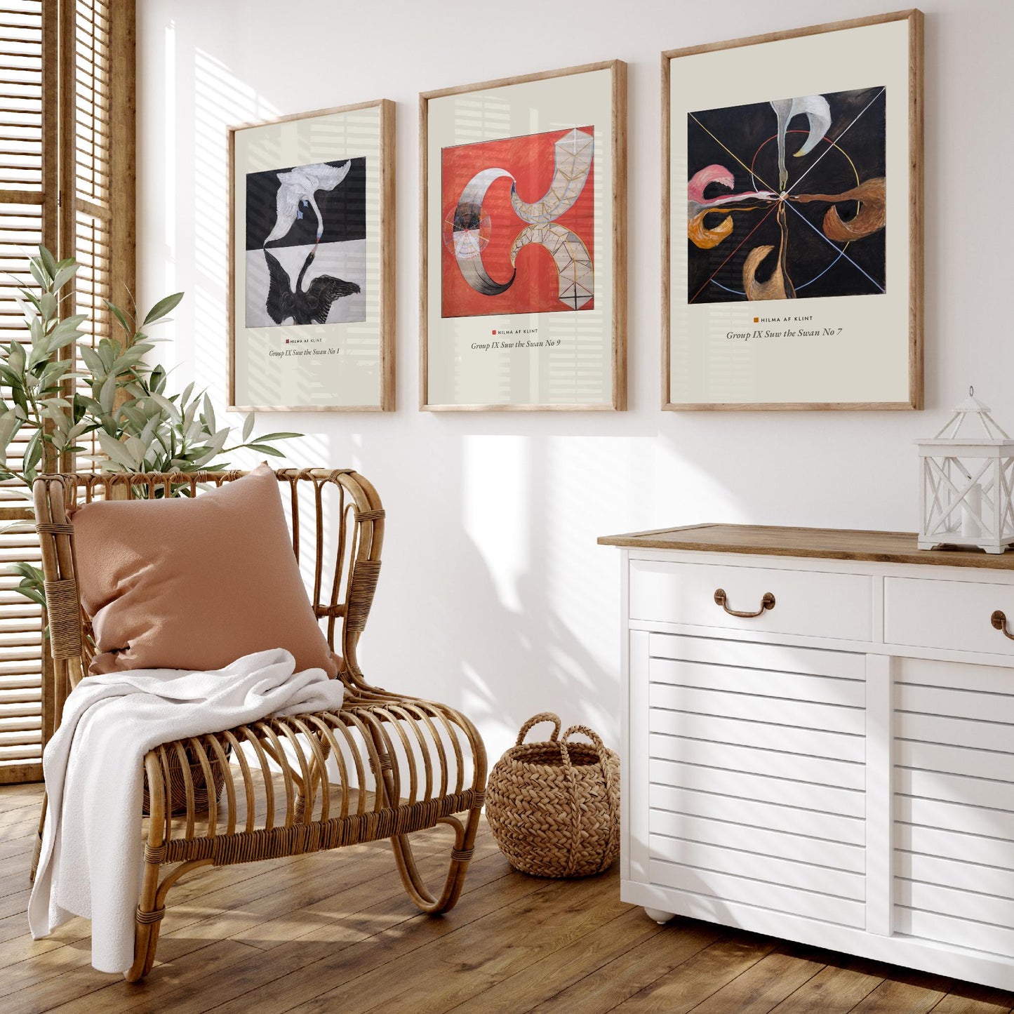 Hilma af Klint The Swan Set of Three Art Prints - Swan No 1, No 9, No 7 - Abstract Bird Poster Painting Giclee