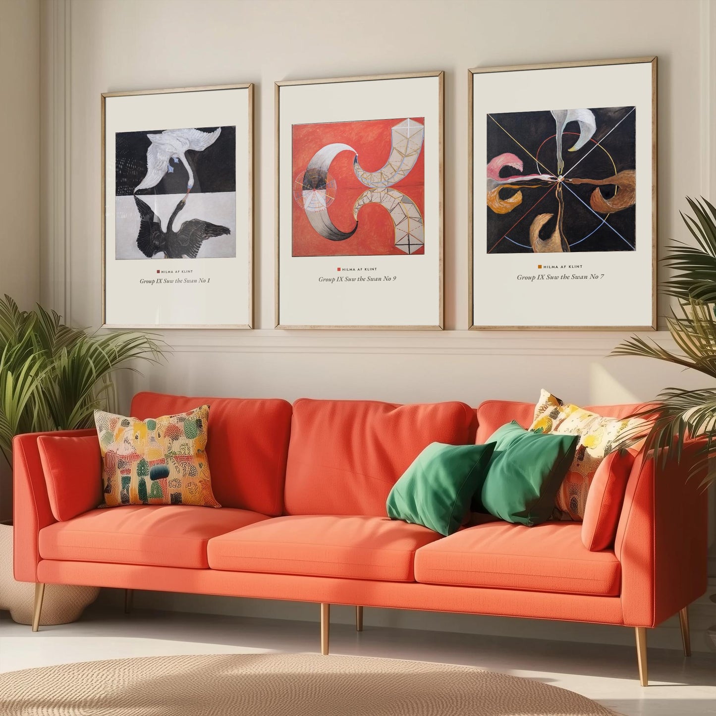 Hilma af Klint The Swan Set of Three Art Prints - Swan No 1, No 9, No 7 - Abstract Bird Poster Painting Giclee
