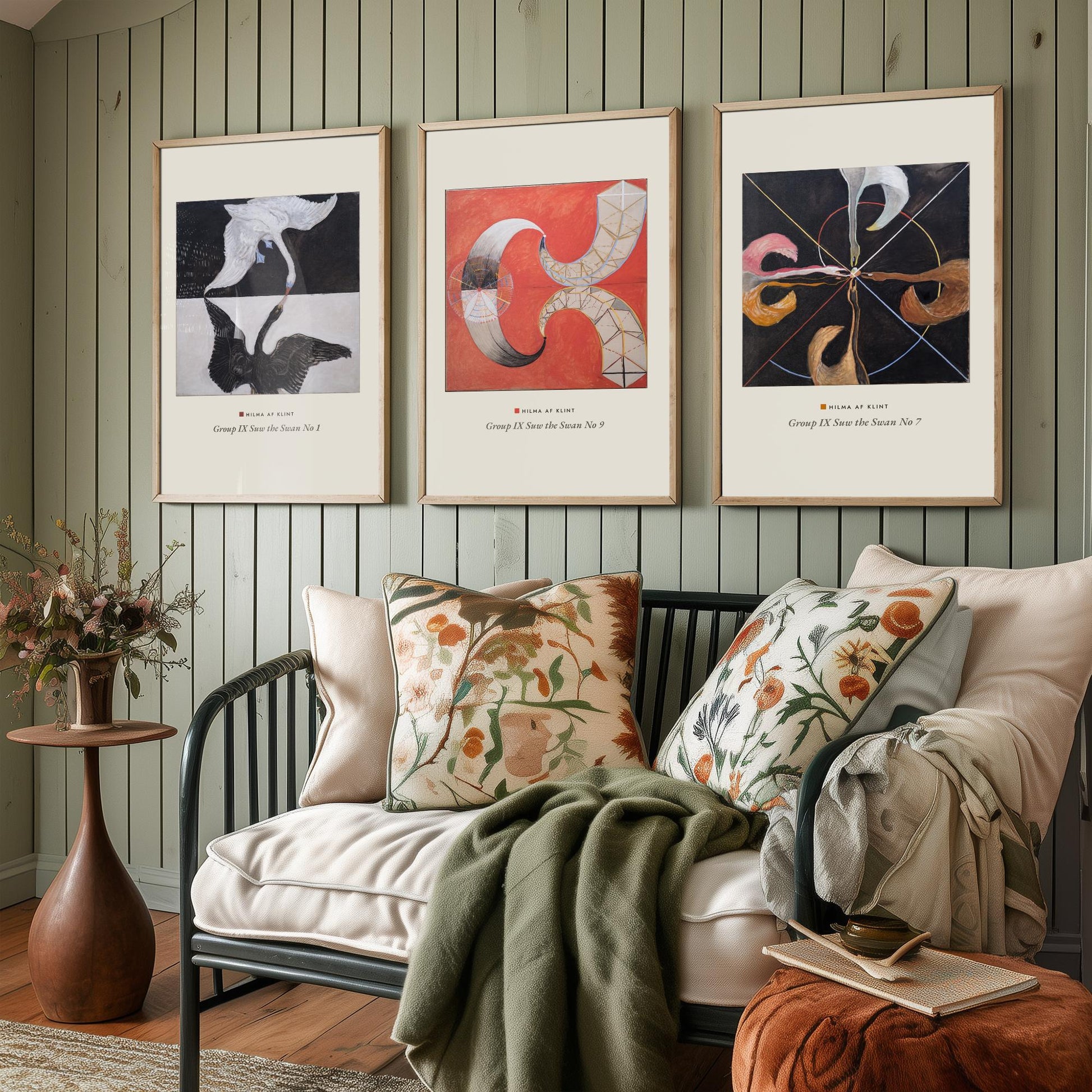 Hilma af Klint The Swan Set of Three Art Prints - Swan No 1, No 9, No 7 - Abstract Bird Poster Painting Giclee