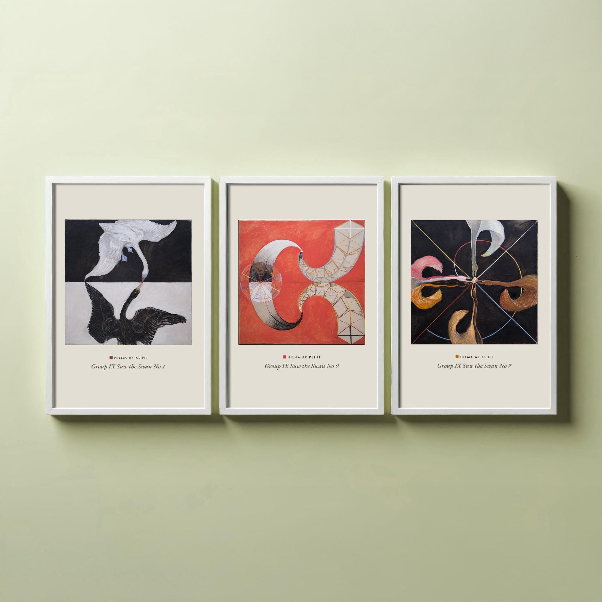 Hilma af Klint The Swan Set of Three Art Prints - Swan No 1, No 9, No 7 - Abstract Bird Poster Painting Giclee