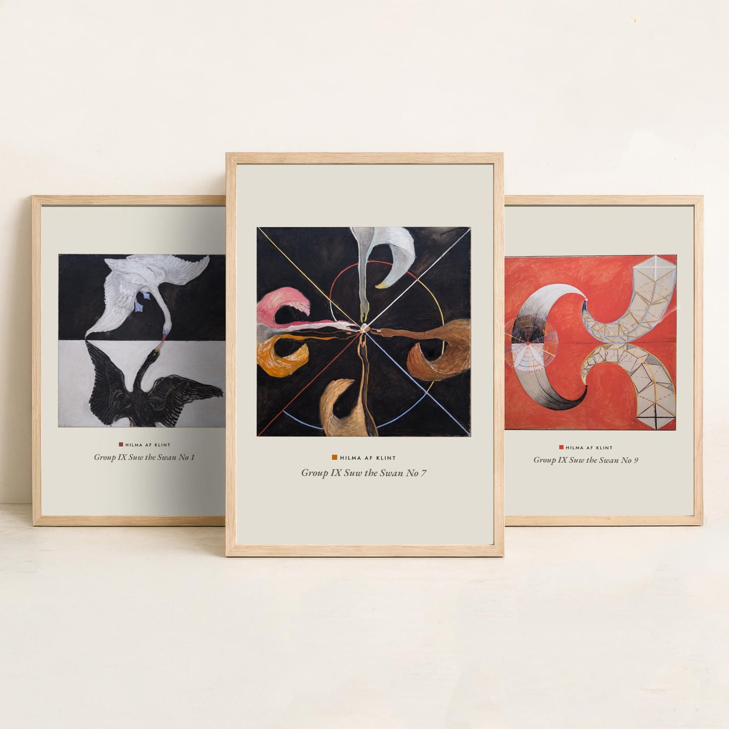 Hilma af Klint The Swan Set of Three Art Prints - Swan No 1, No 9, No 7 - Abstract Bird Poster Painting Giclee