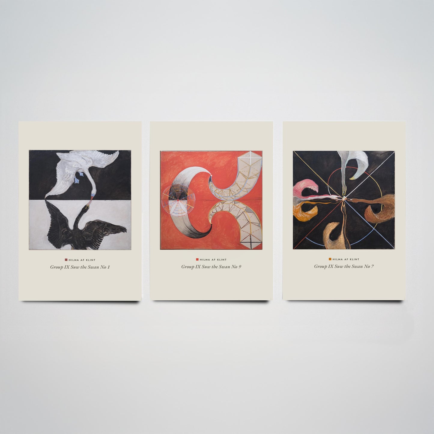 Hilma af Klint The Swan Set of Three Art Prints - Swan No 1, No 9, No 7 - Abstract Bird Poster Painting Giclee