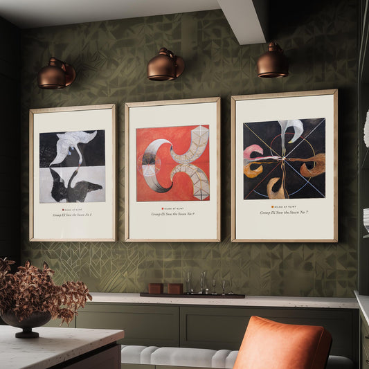 Hilma af Klint The Swan Set of Three Art Prints - Swan No 1, No 9, No 7 - Abstract Bird Poster Painting Giclee