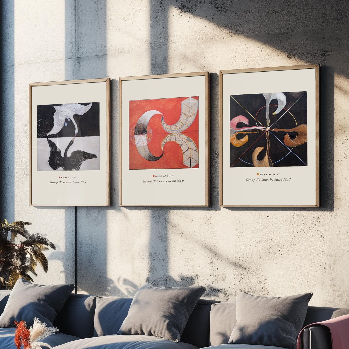 Hilma af Klint The Swan Set of Three Art Prints - Swan No 1, No 9, No 7 - Abstract Bird Poster Painting Giclee