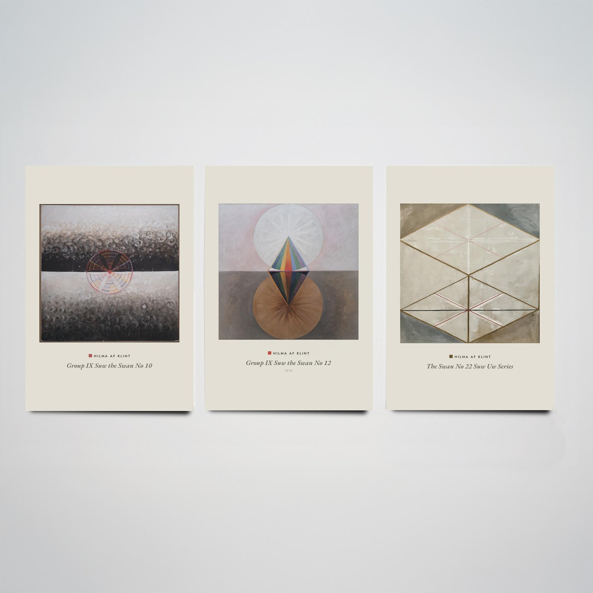 Hilma af Klint The Swan Set of Three Art Prints - Swan No 10, No 12, No 22 - Geometric Abstract Poster Painting