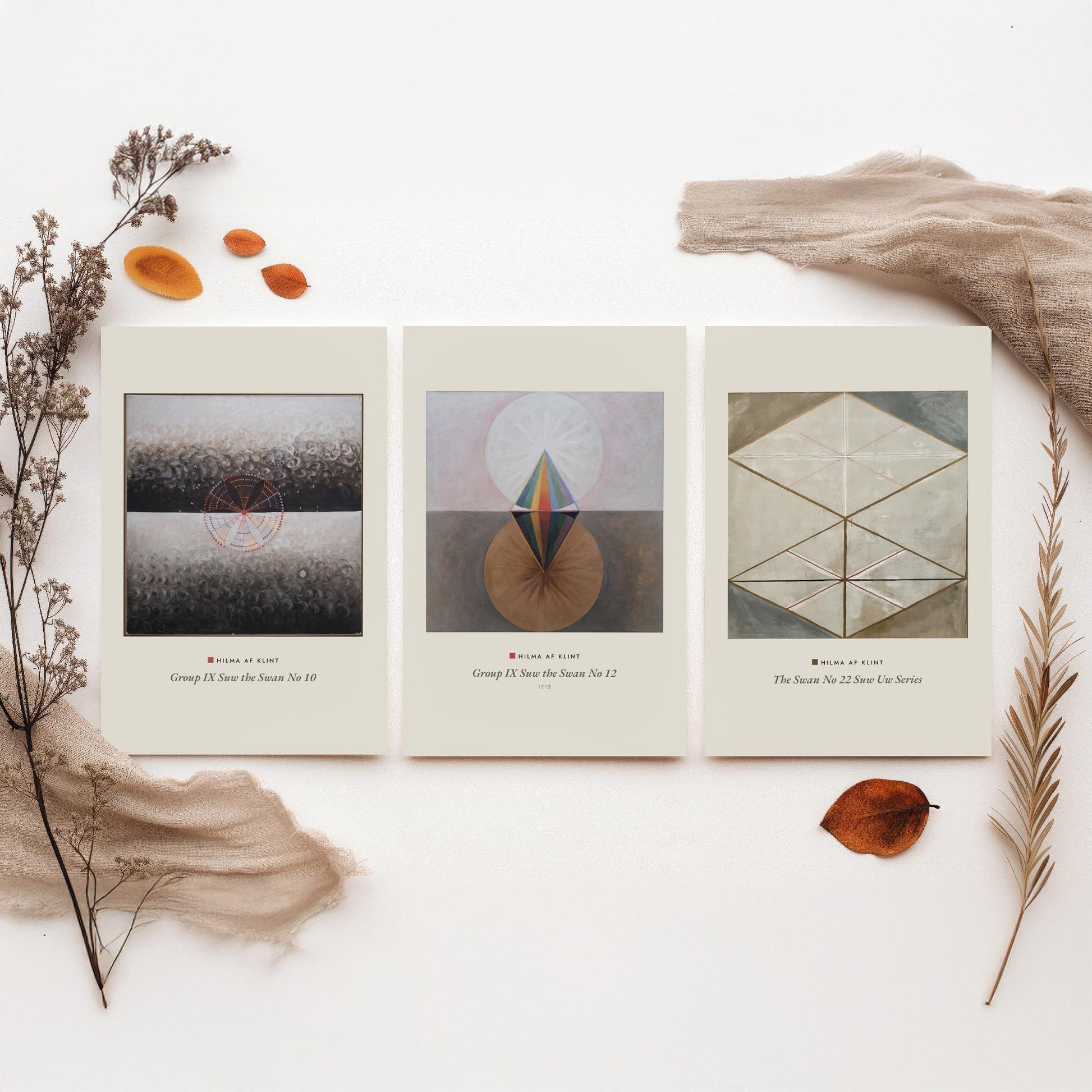 Hilma af Klint The Swan Set of Three Art Prints - Swan No 10, No 12, No 22 - Geometric Abstract Poster Painting
