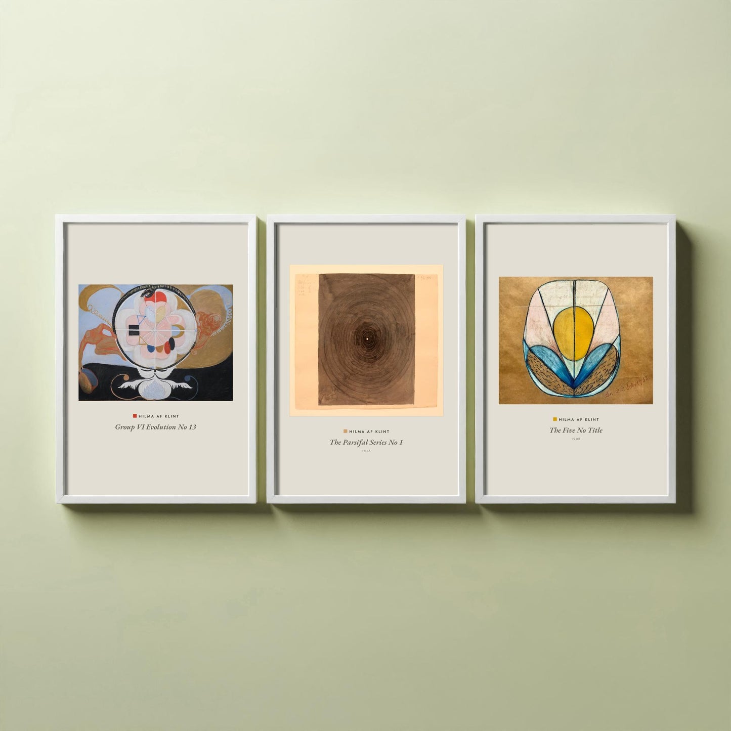 Hilma af Klint Set of Three Art Prints - Evolution No 13, Parsifal Series, The Five - Abstract Spiritual Poster Painting