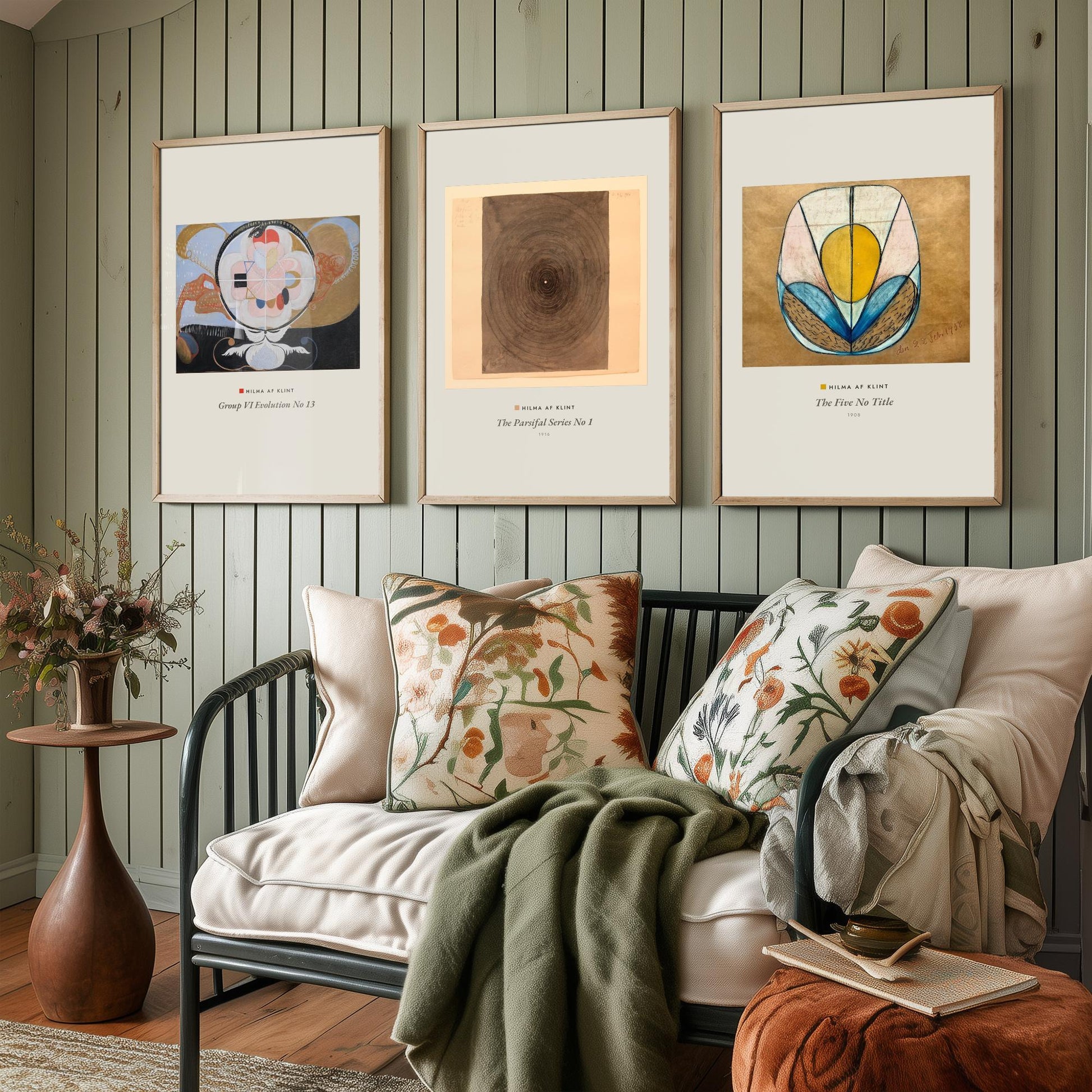 Hilma af Klint Set of Three Art Prints - Evolution No 13, Parsifal Series, The Five - Abstract Spiritual Poster Painting
