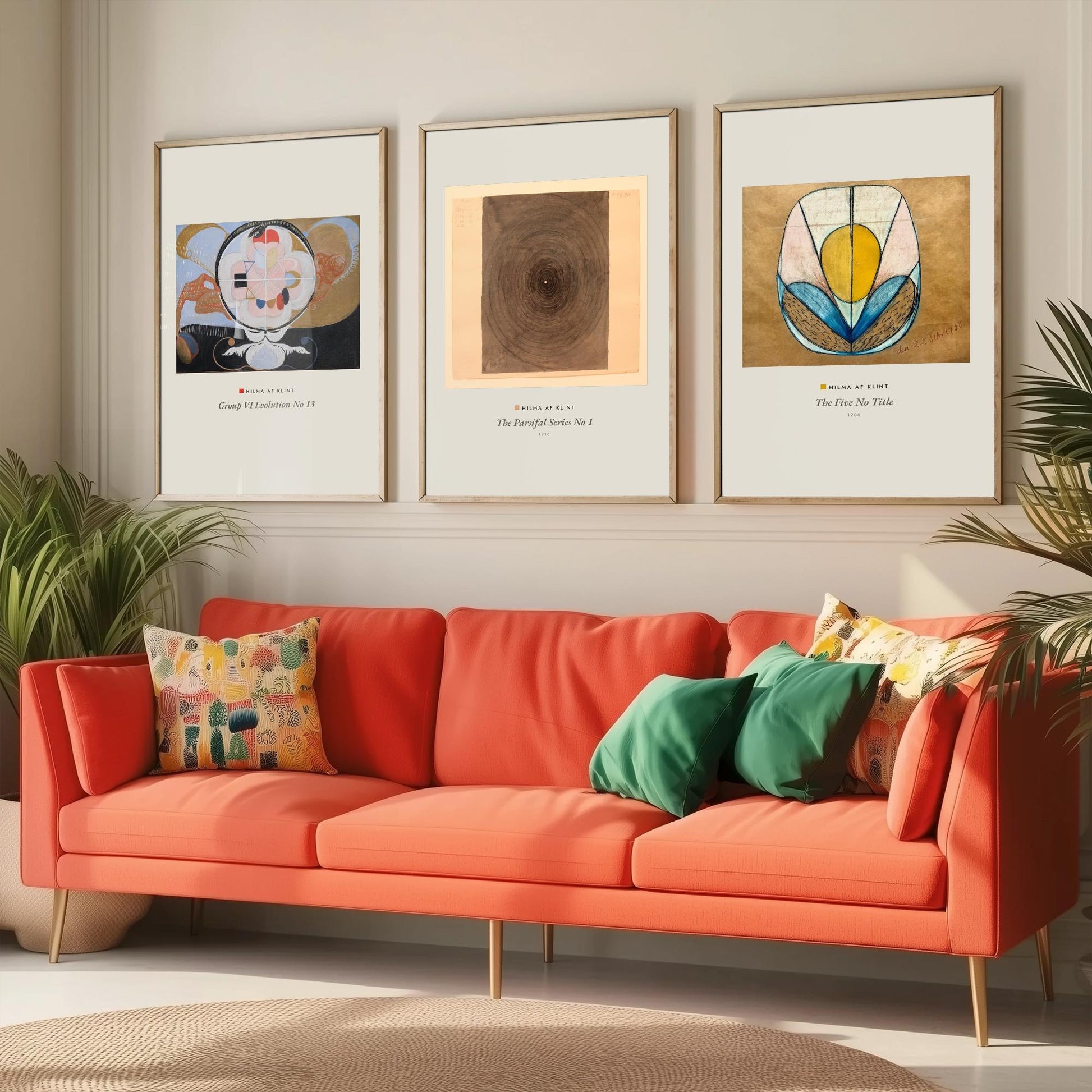 Hilma af Klint Set of Three Art Prints - Evolution No 13, Parsifal Series, The Five - Abstract Spiritual Poster Painting